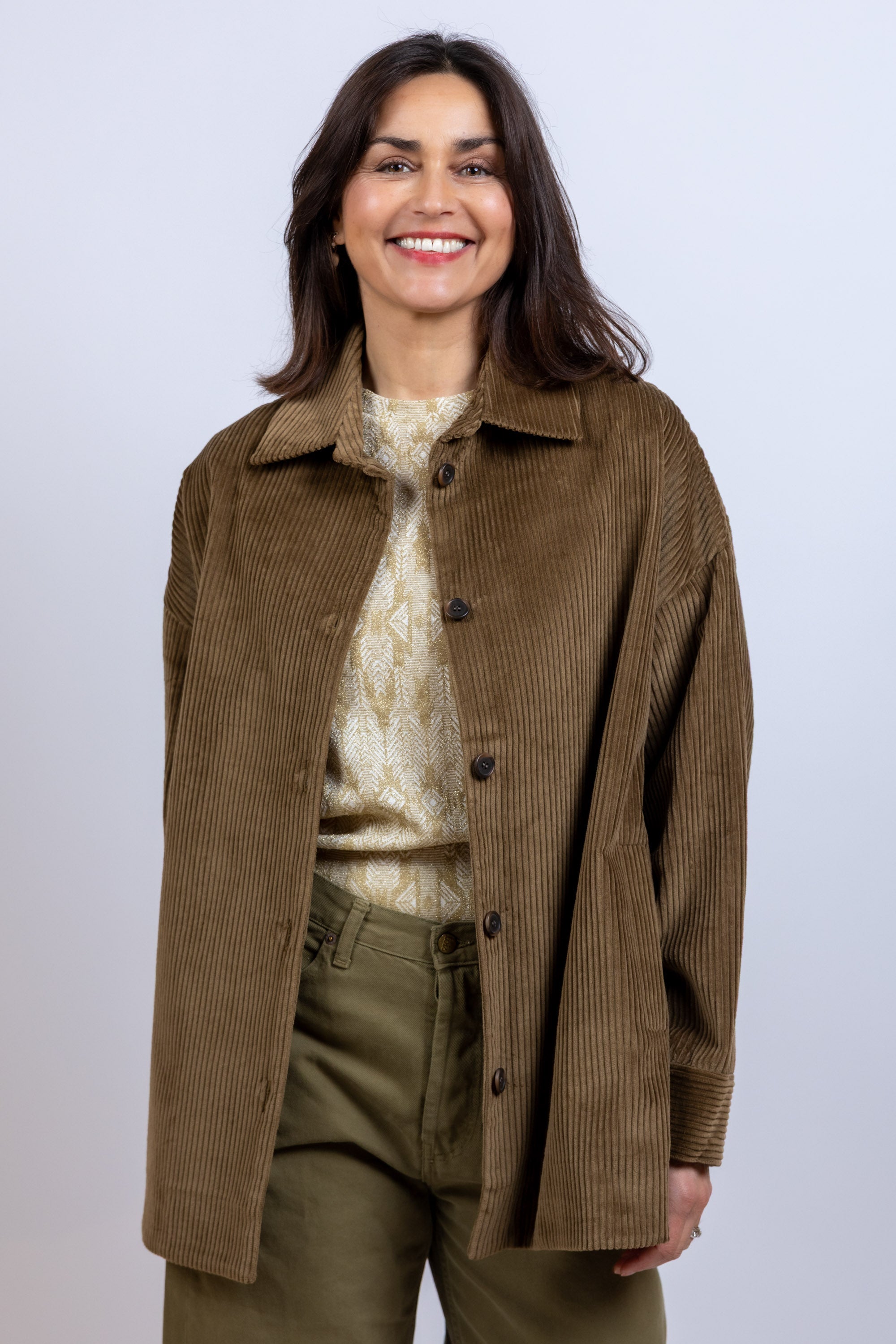 Shirt met ribstructuur - Khaki