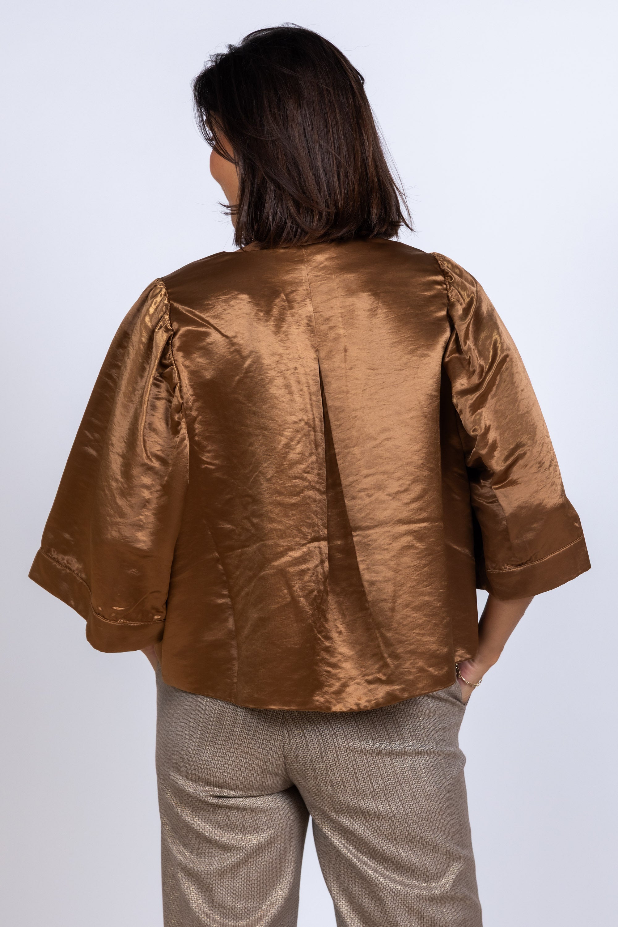 Blouse met pofmouwen - Cognac