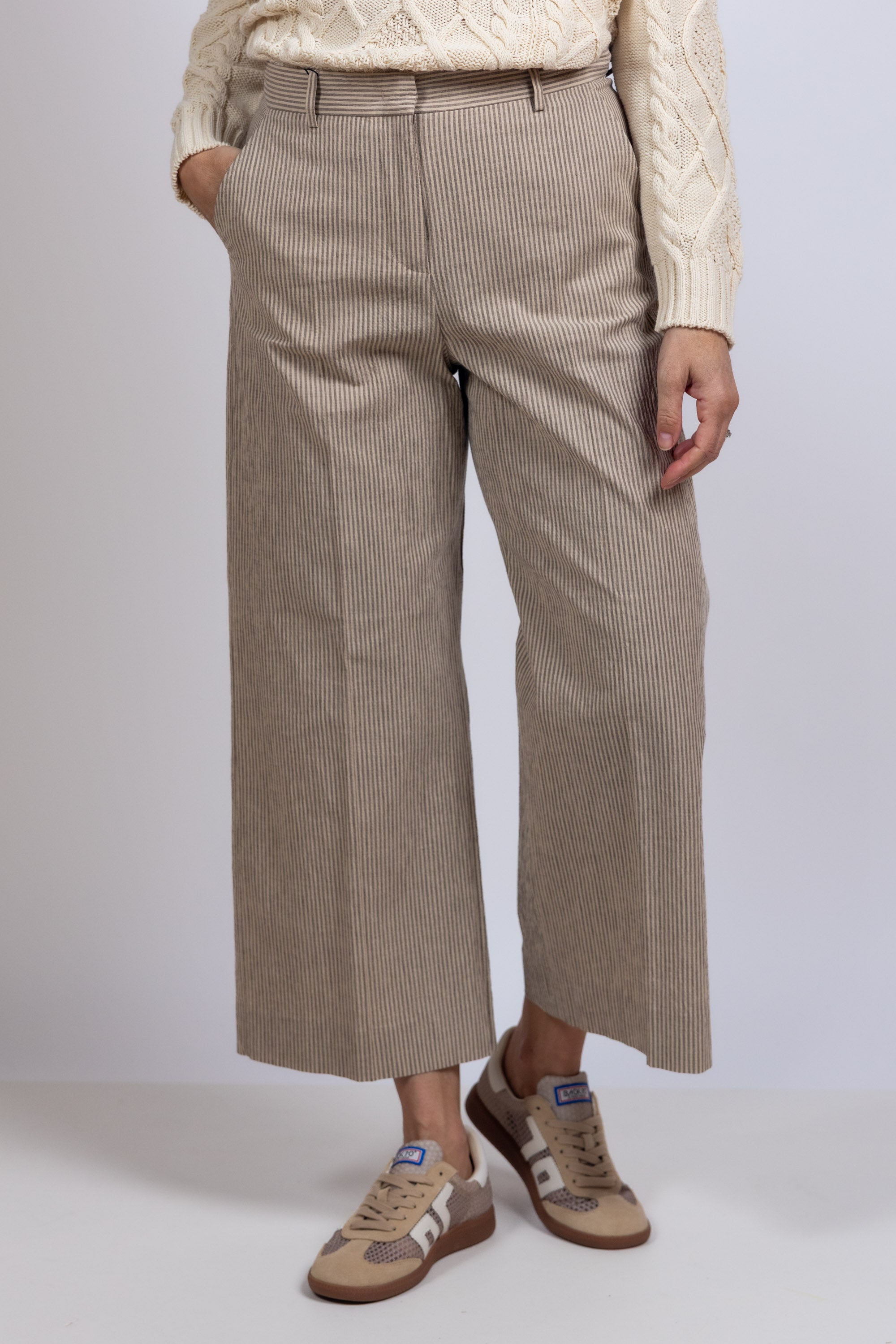 Wijde broek met strepen - Zand