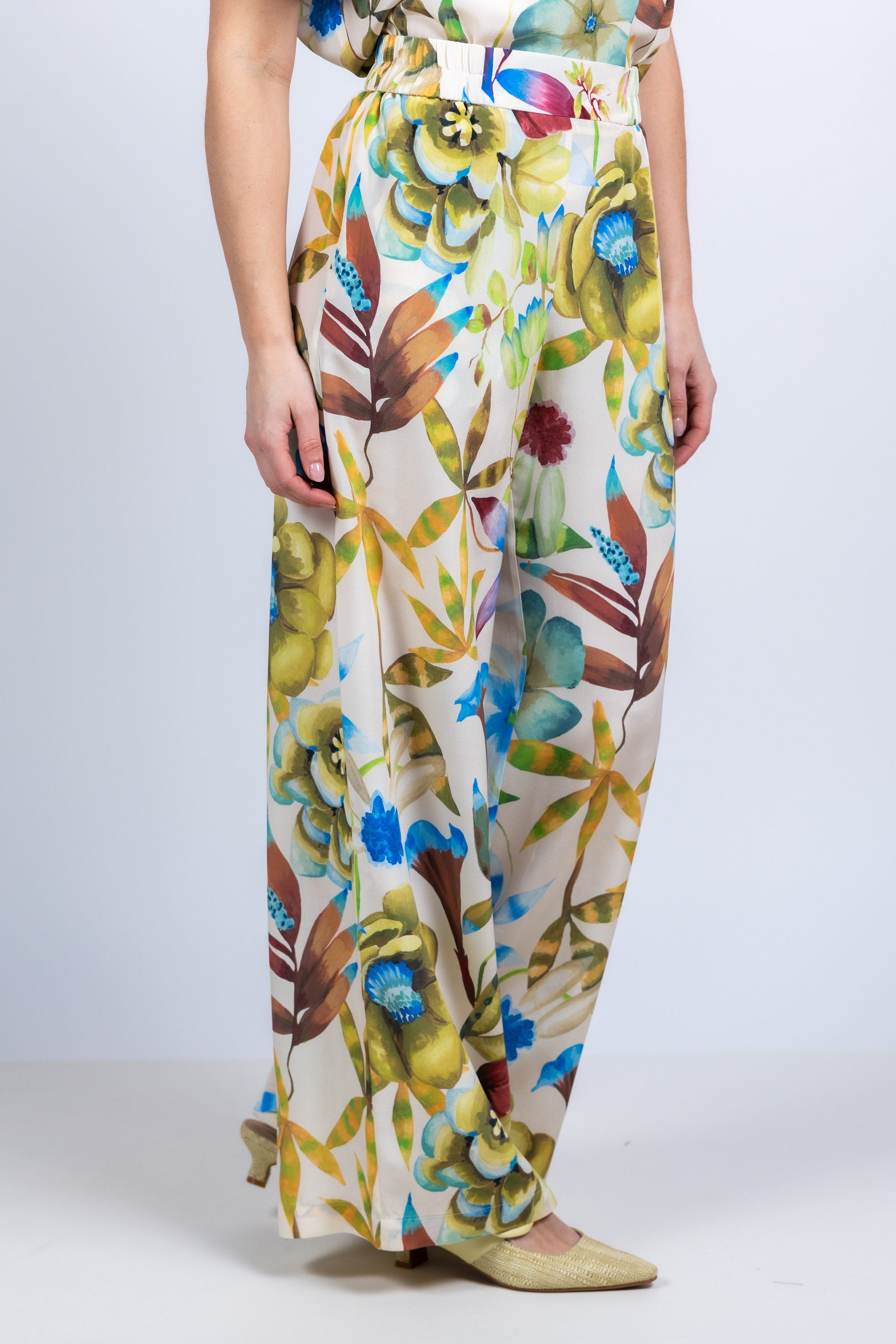 Wijde broek met print - Ecru