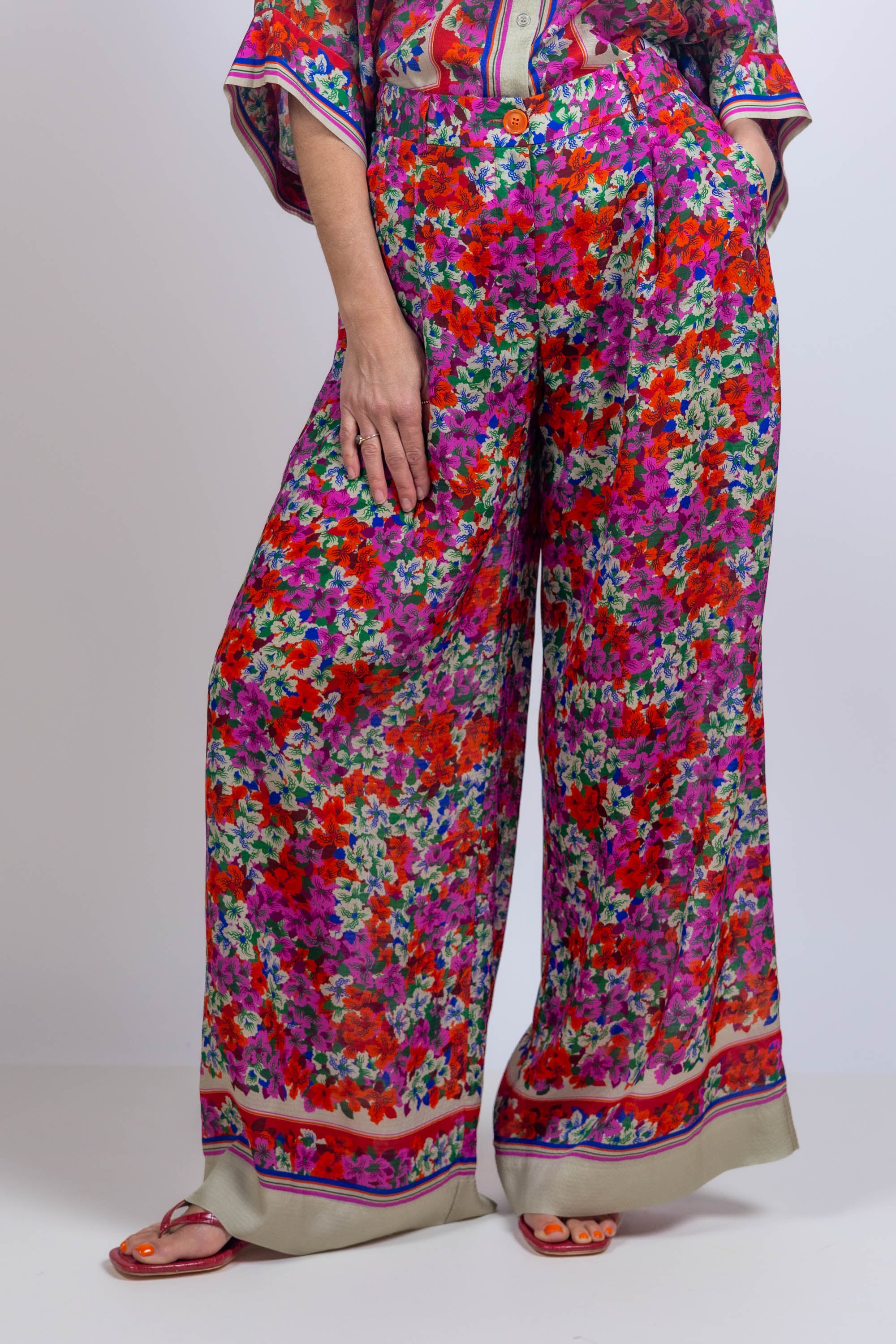 Wijde broek met print - Pink/cyclaam