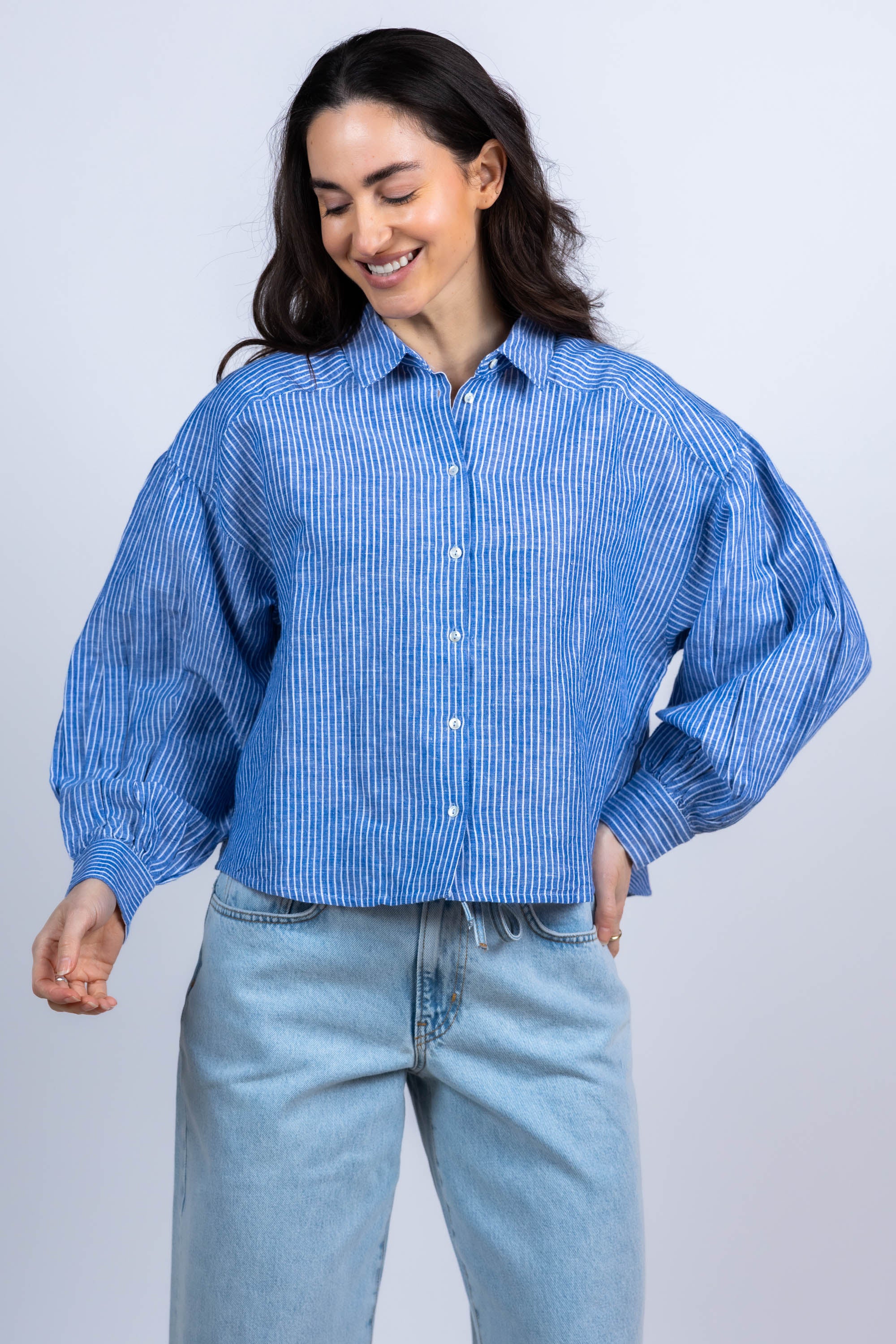 Gestreepte blouse - French blue