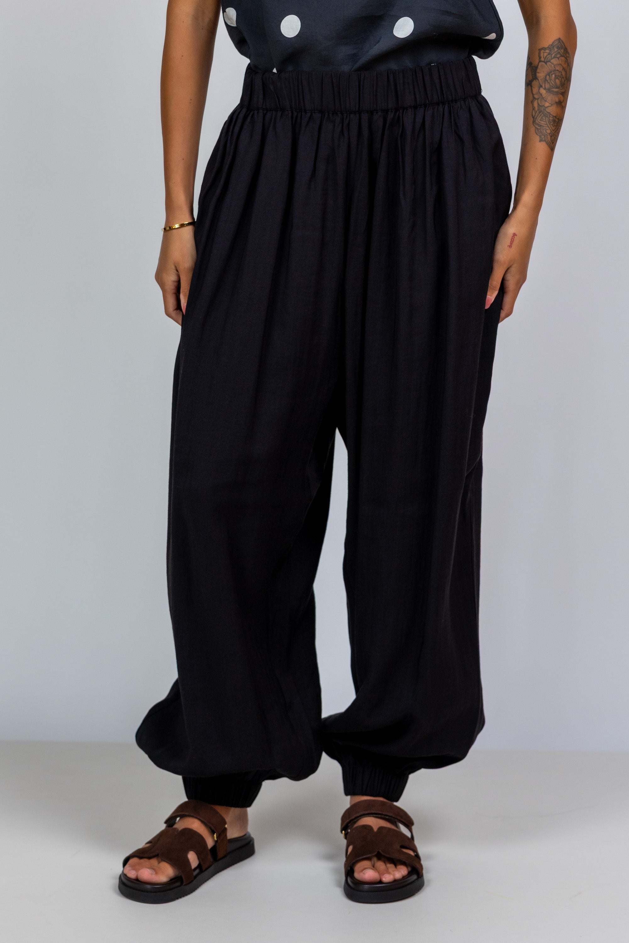 Broek met elastische taille - Zwart