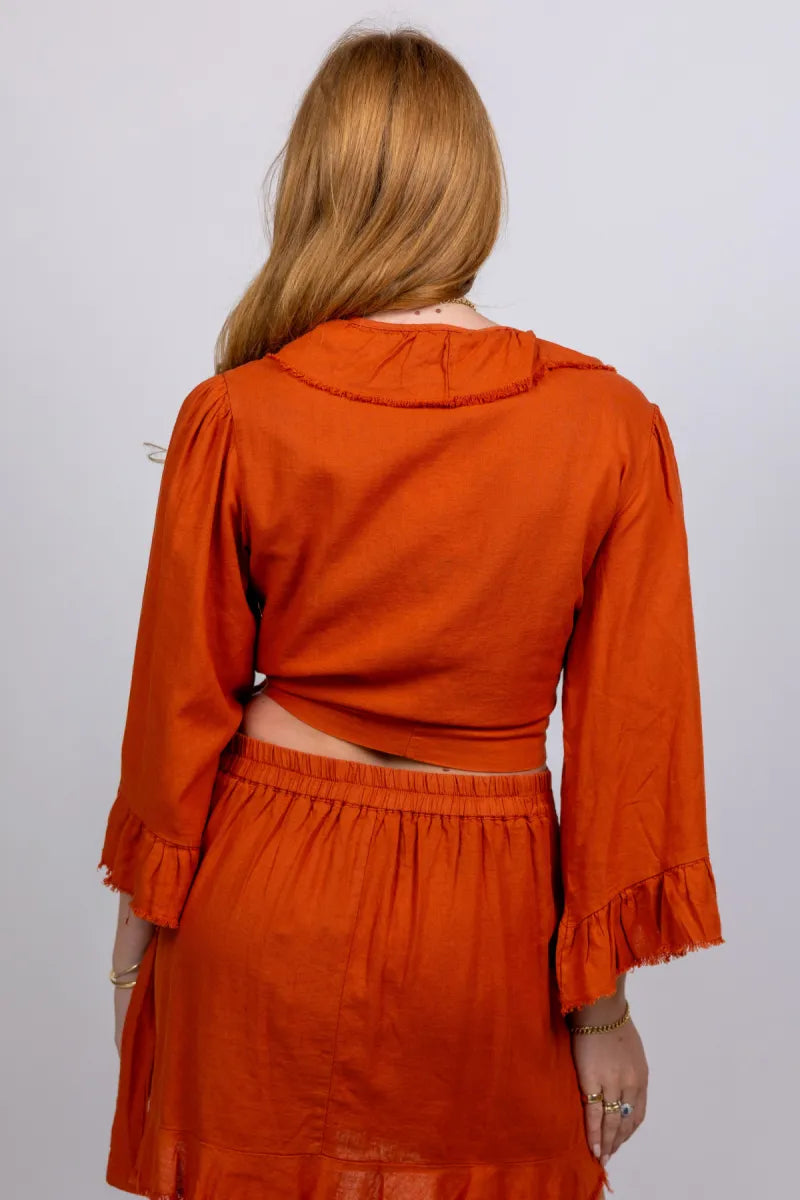 BSB BSB 055-210098 Blouse met ruches - Gebrand oranje