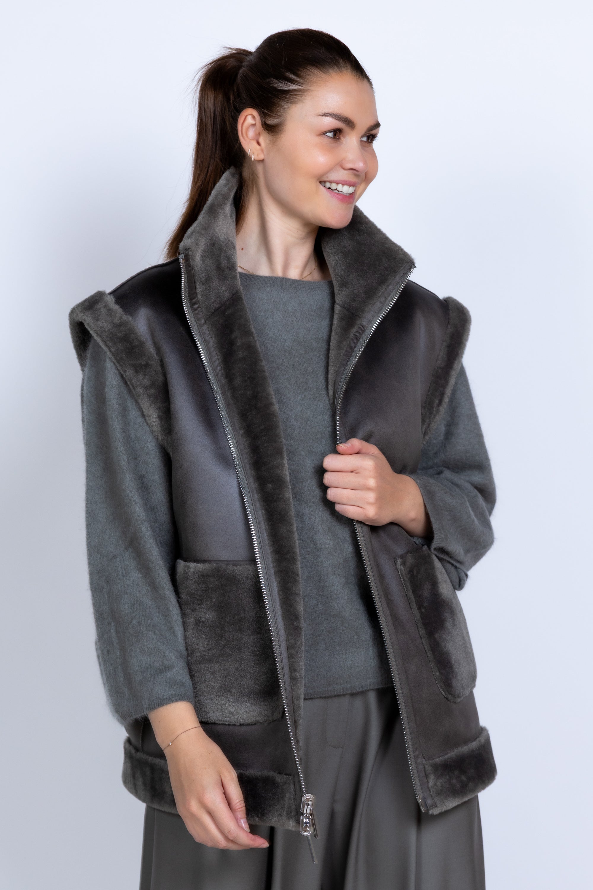 Gilet met rits - Grijs/groen