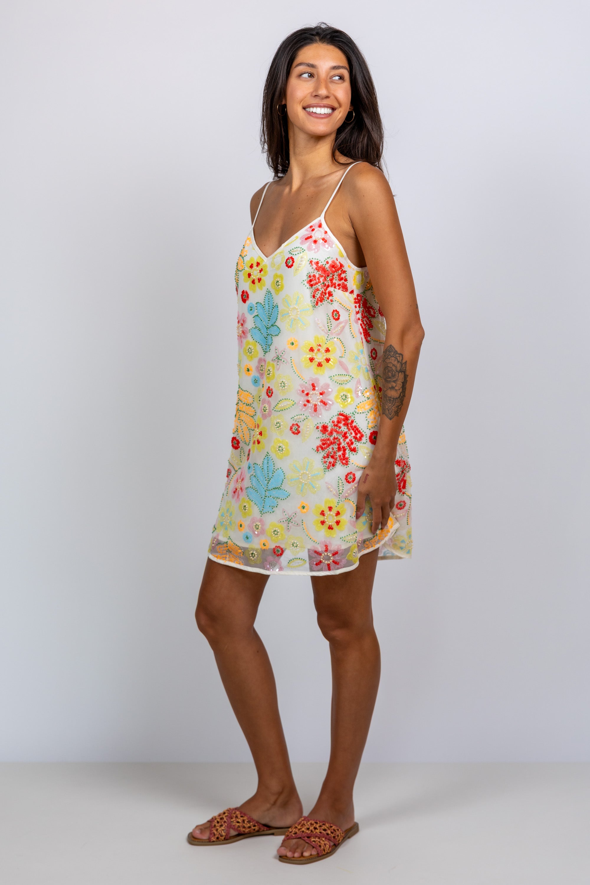 Jurk met bloemen - Ecru