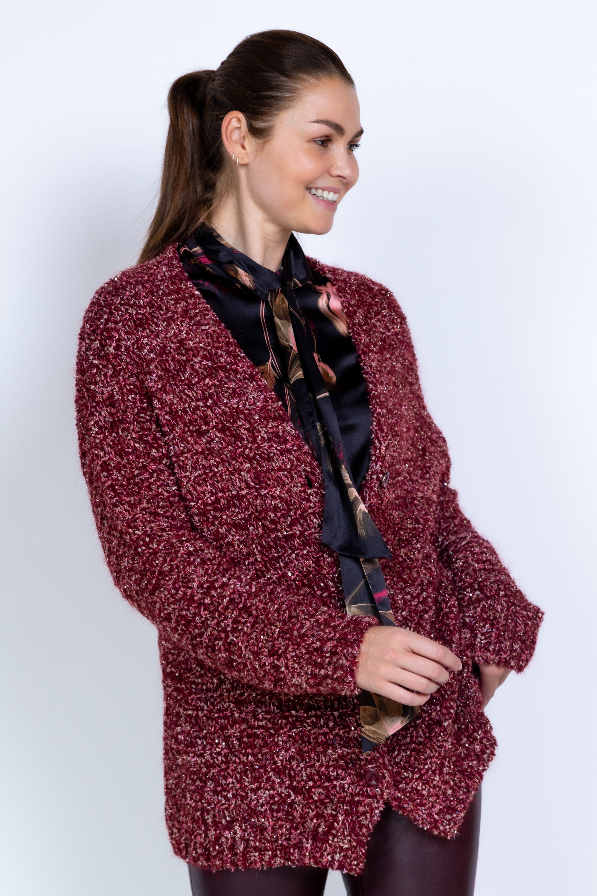 Vest met knopen - Donkerbordeaux