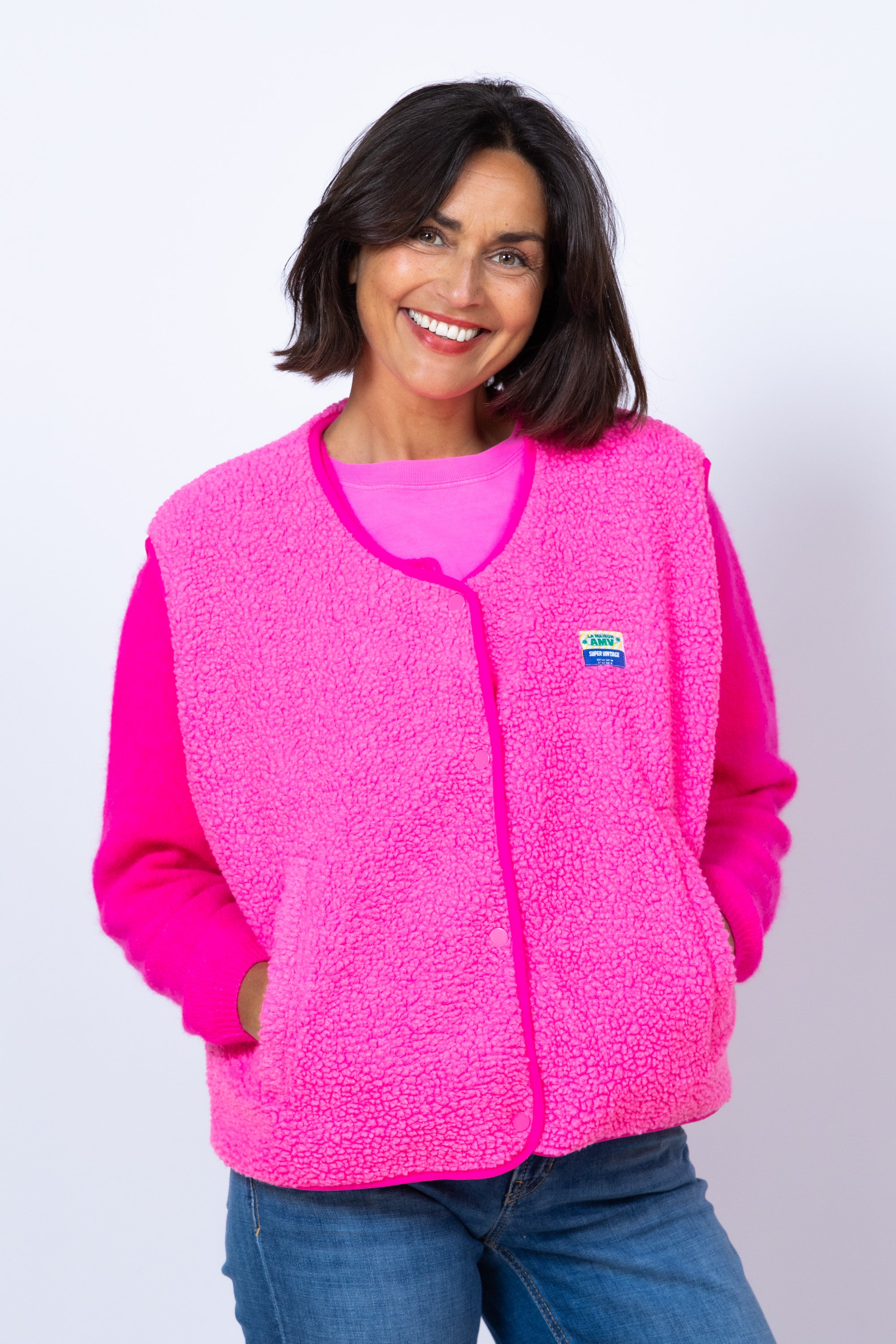 Bodywarmer met knopen - Pink/cyclaam