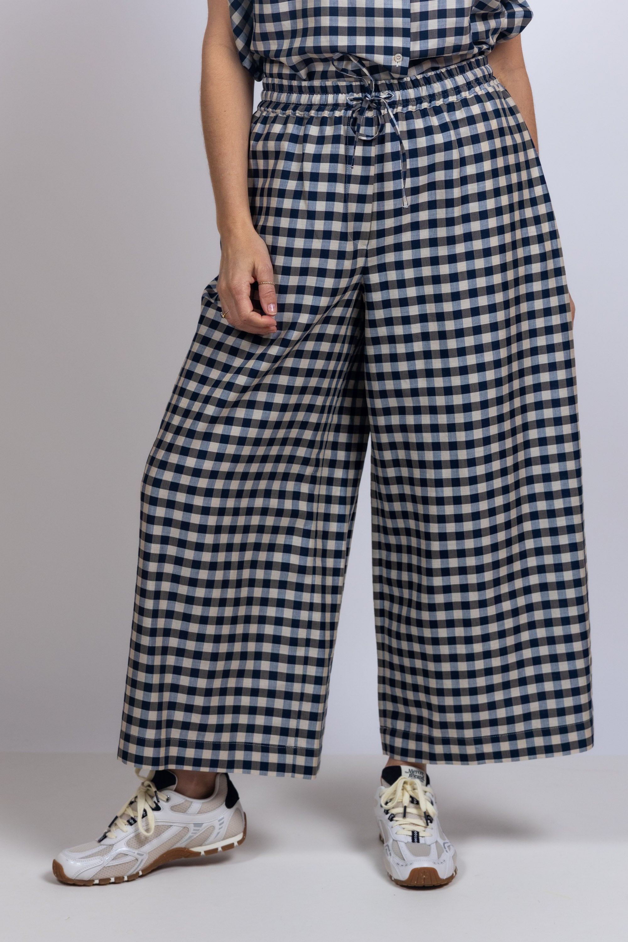 Wijde broek met ruit - Marine