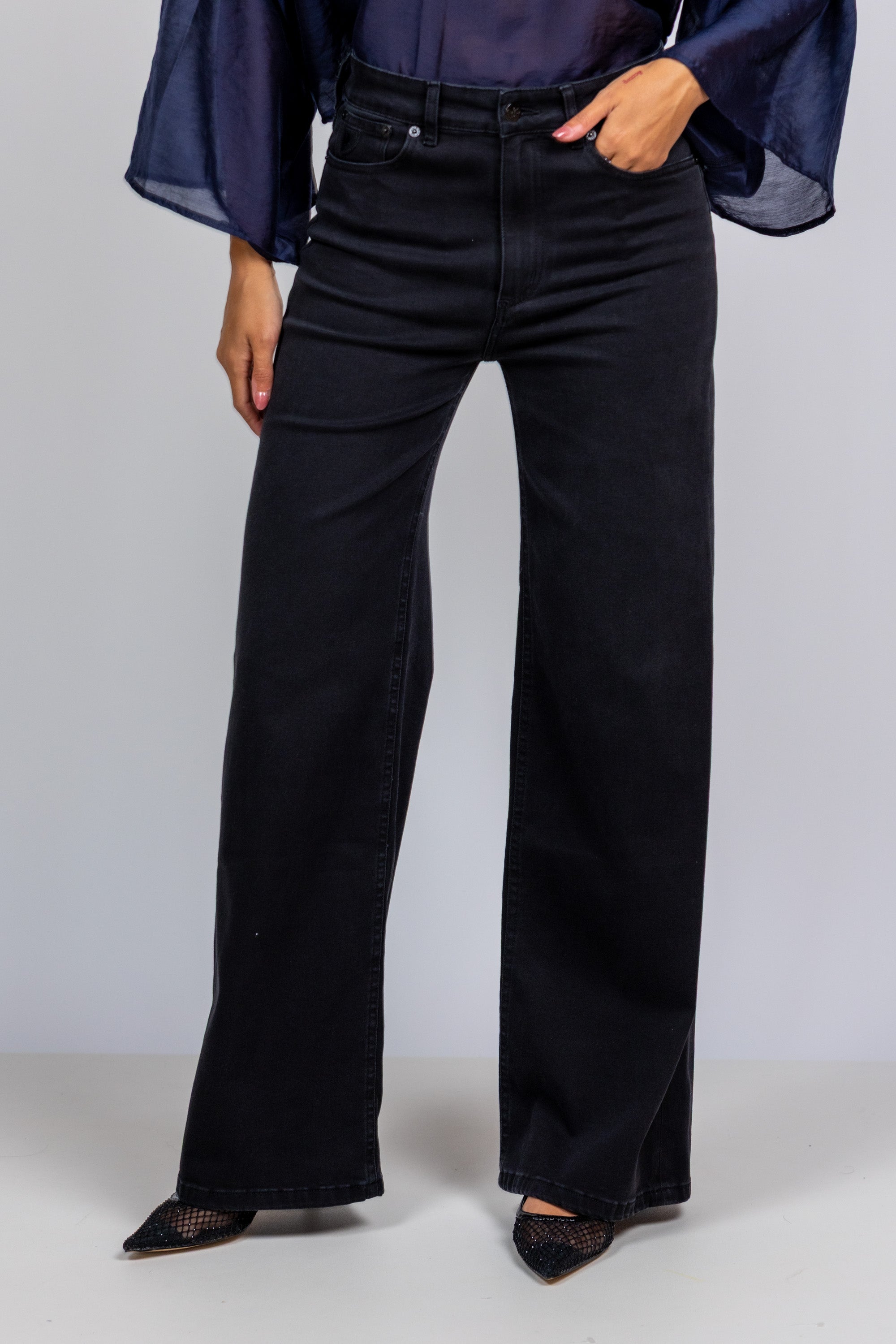 Jeans met wijde pijpen - Black denim