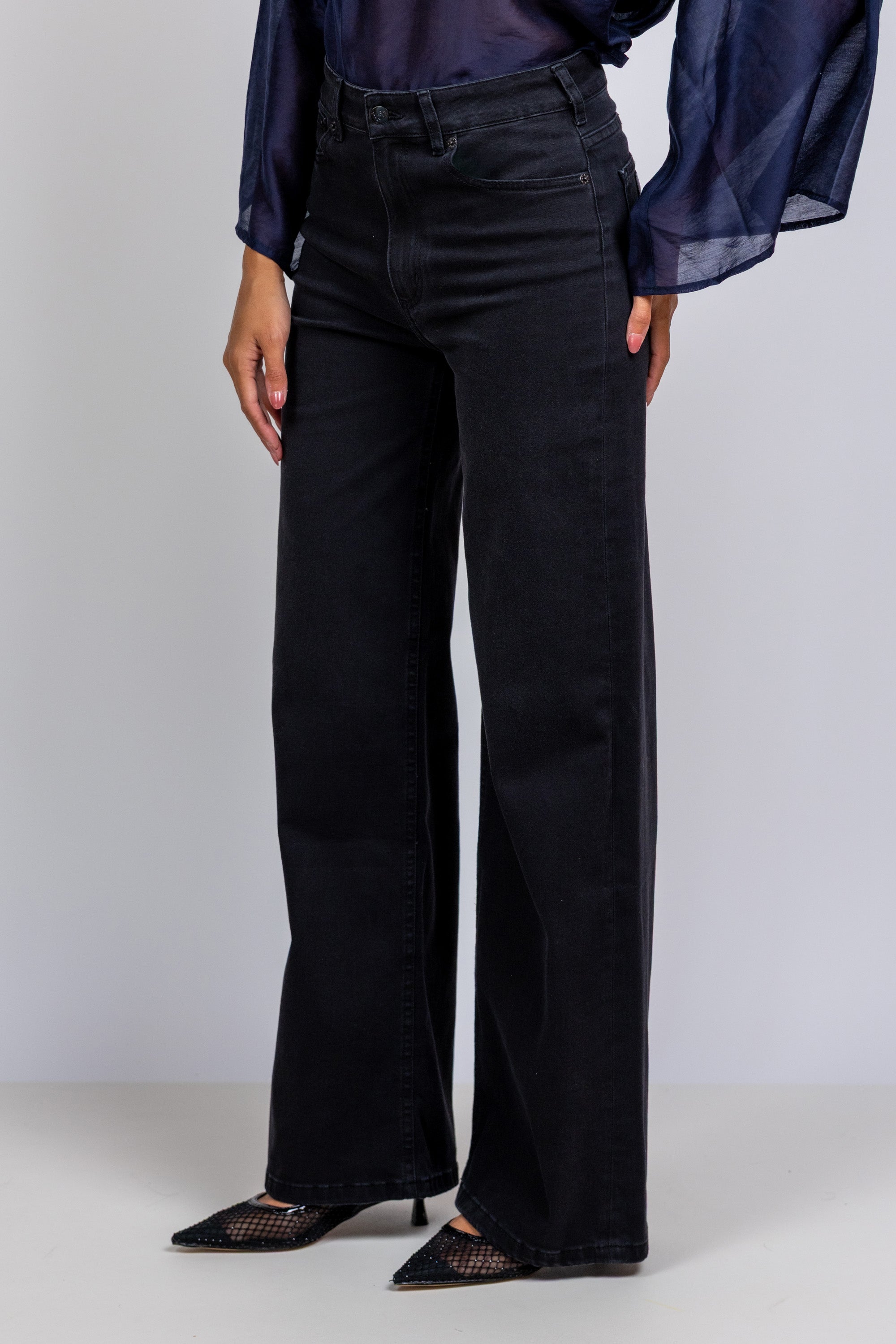 Jeans met wijde pijpen - Black denim