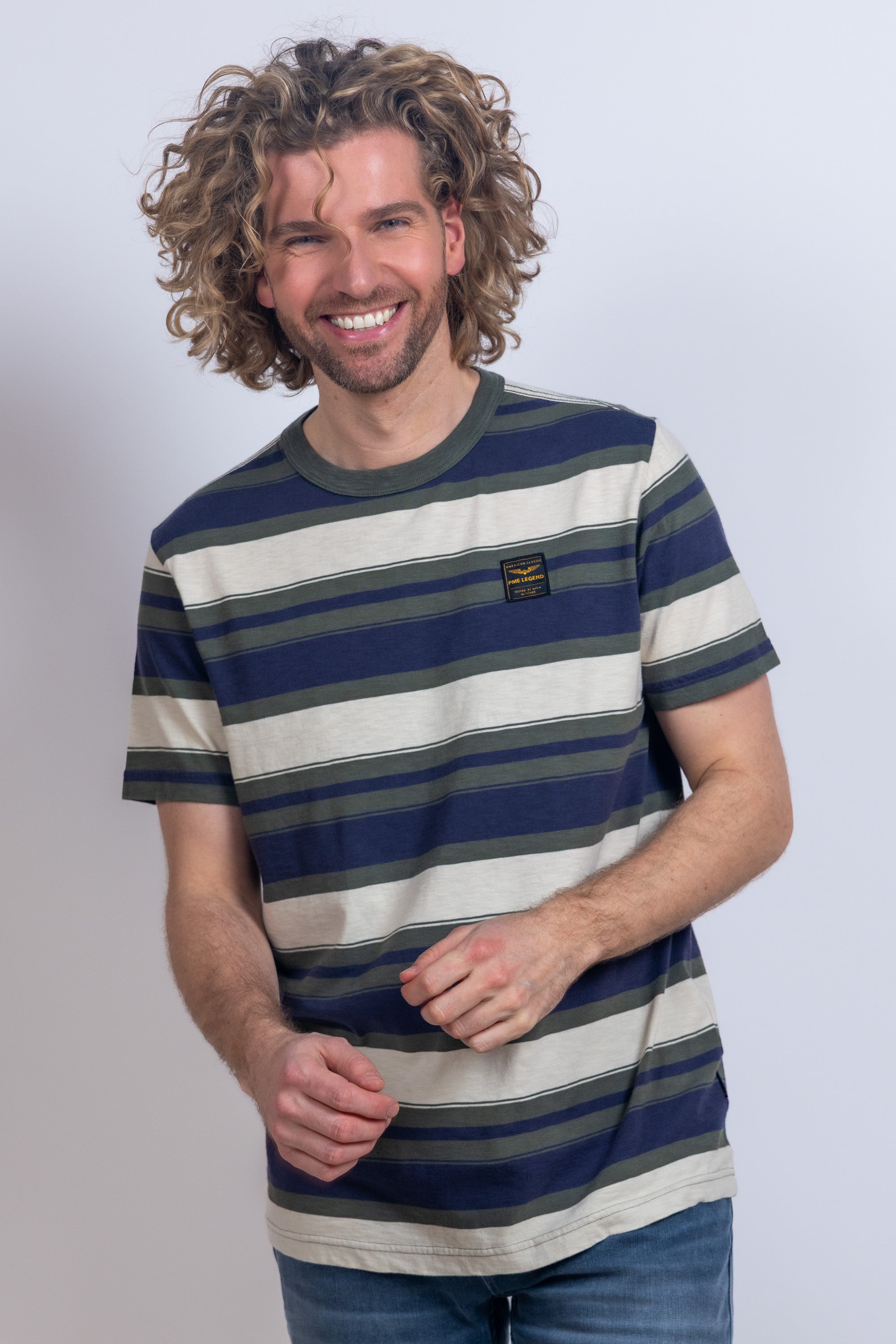 T-shirt met strepen - Olijfgroen