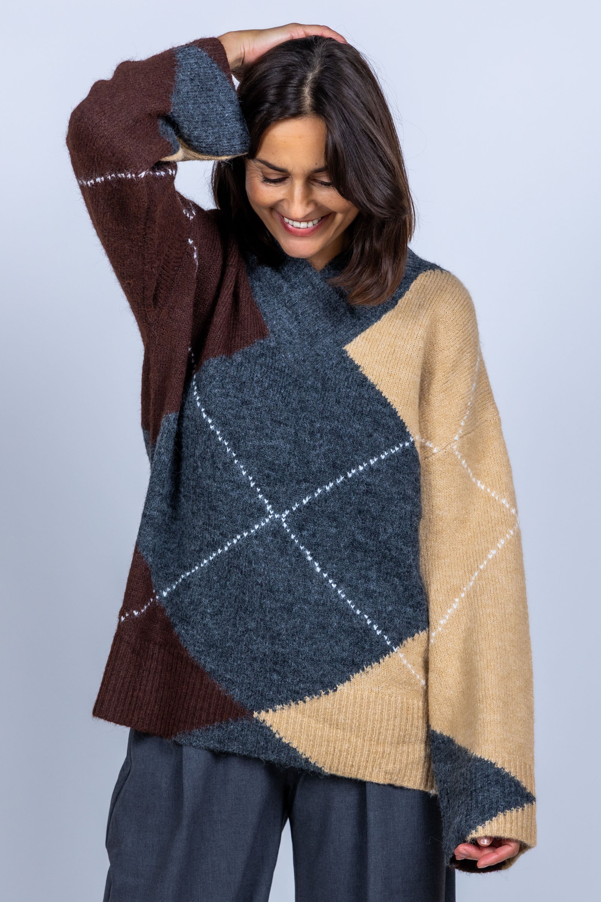 Trui met ruitpatroon - Antraciet