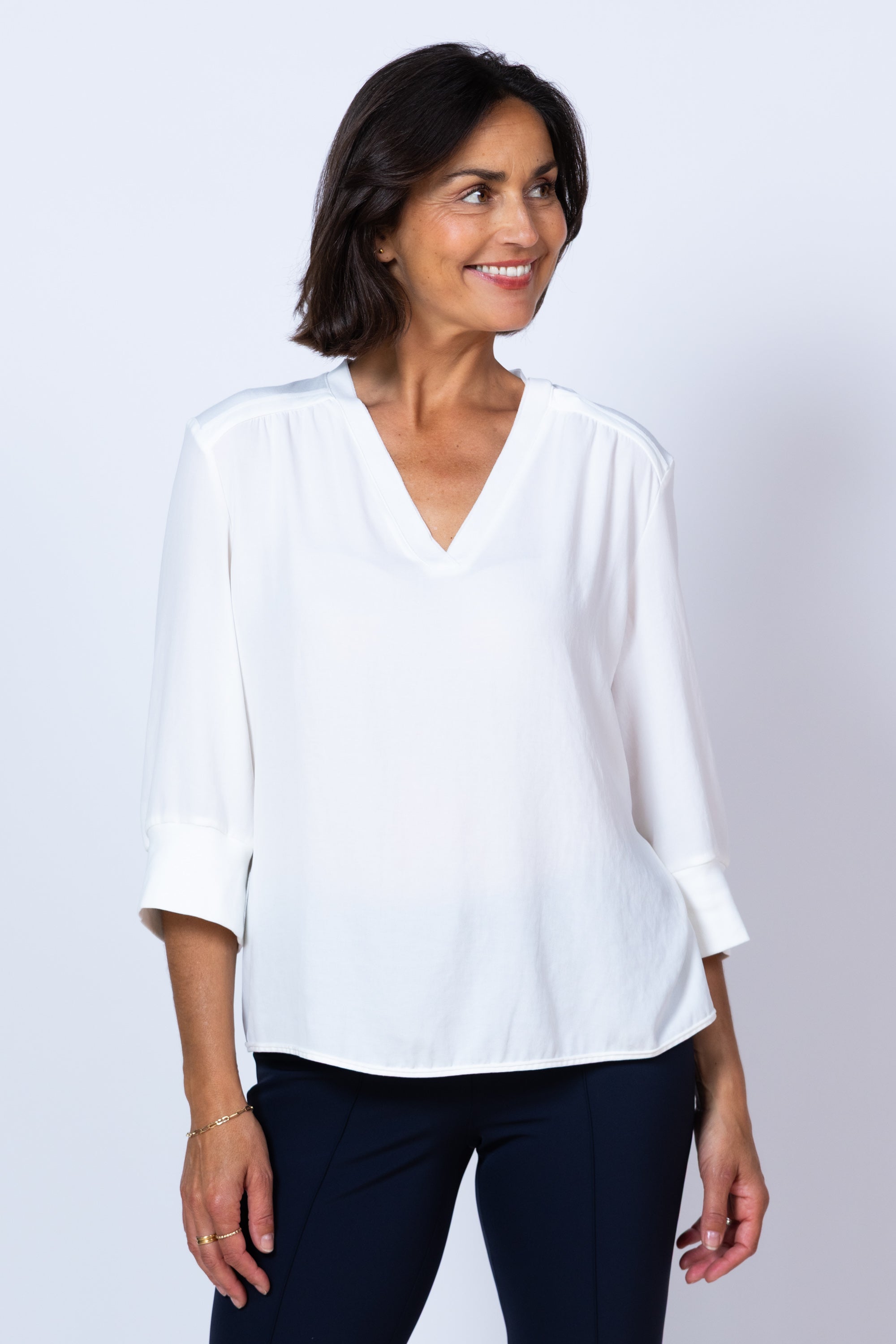 Blouse met V-hals - Ecru