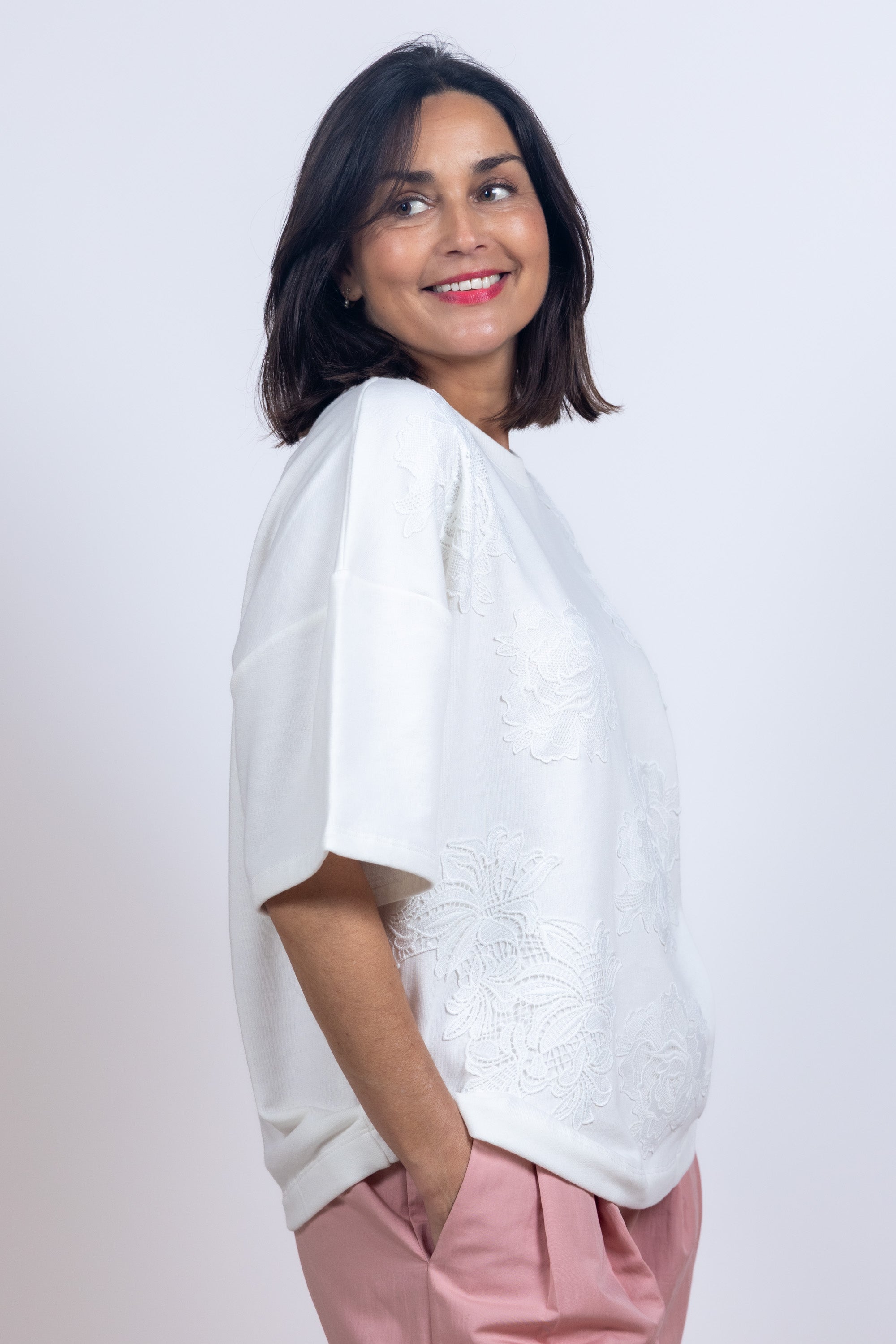 Sweater met bloemen - Wit