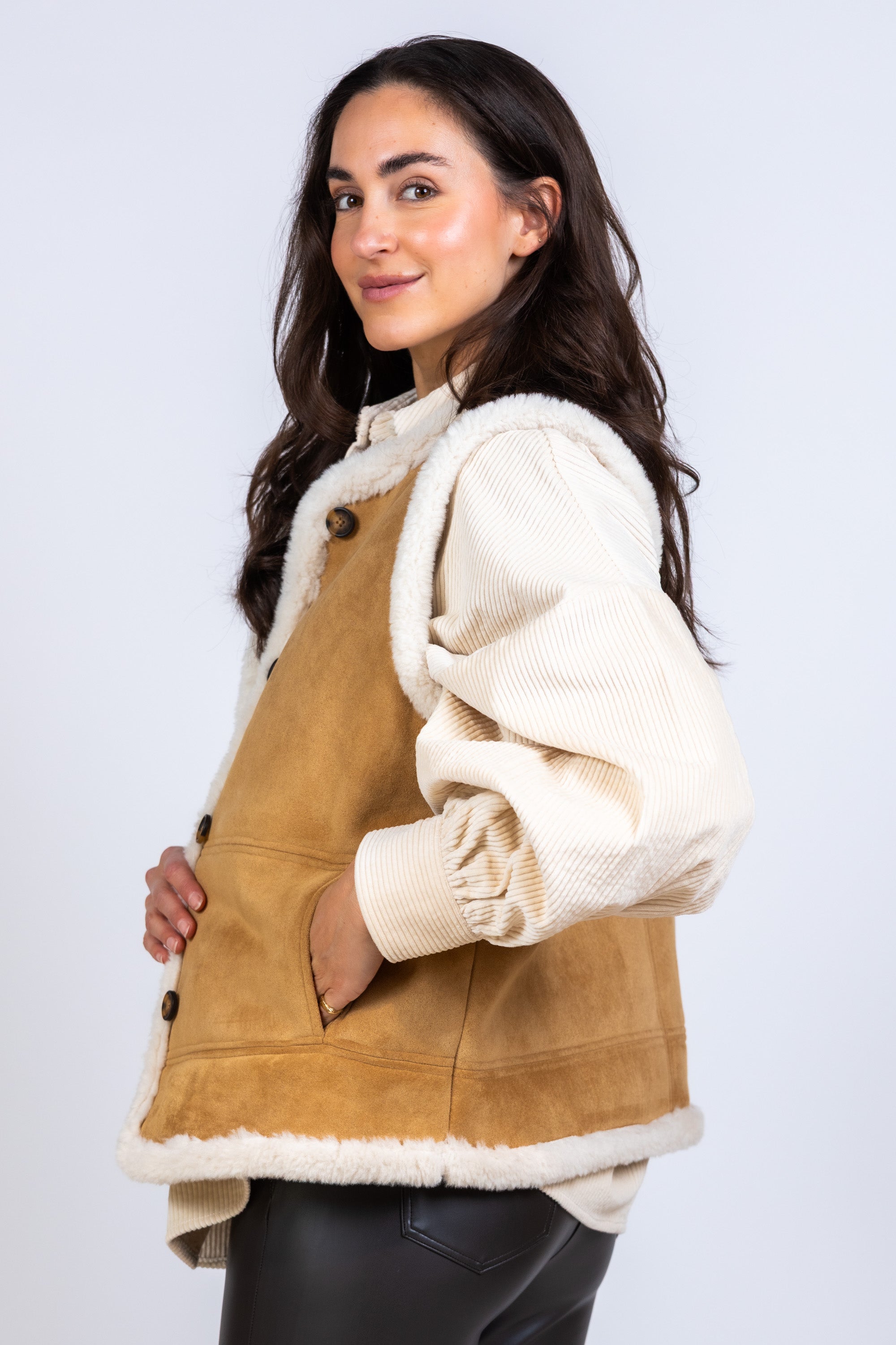 Gilet met knopen - Camel