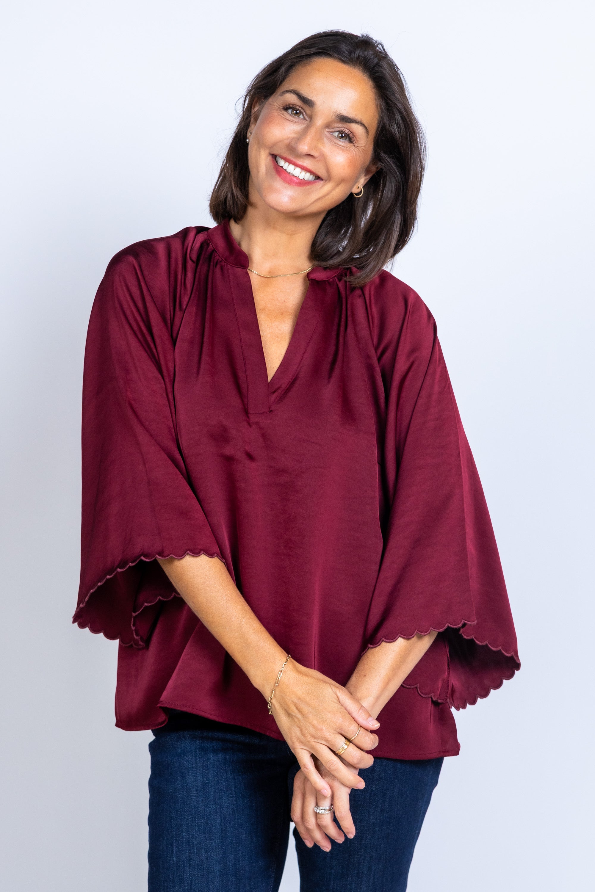 Blouse met V-hals - Donkerbordeaux