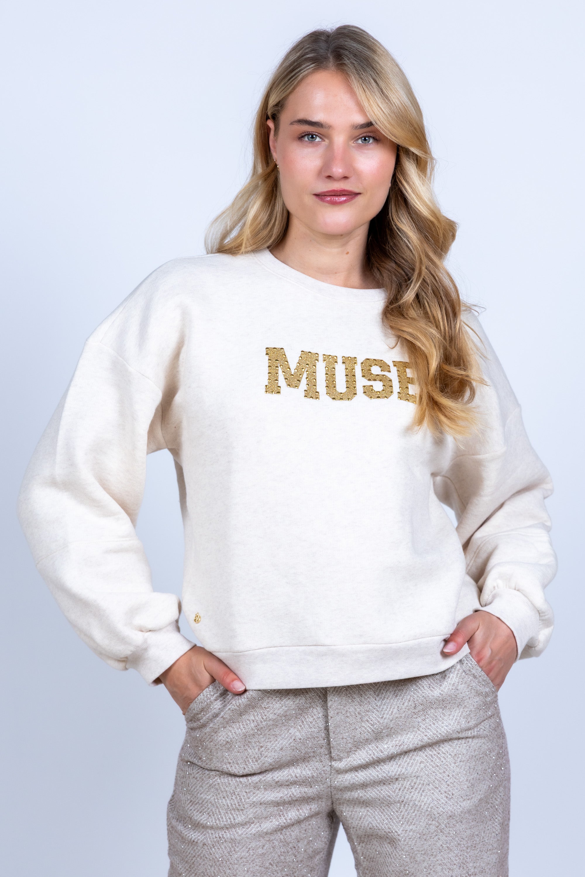 Trui met print - Champagne
