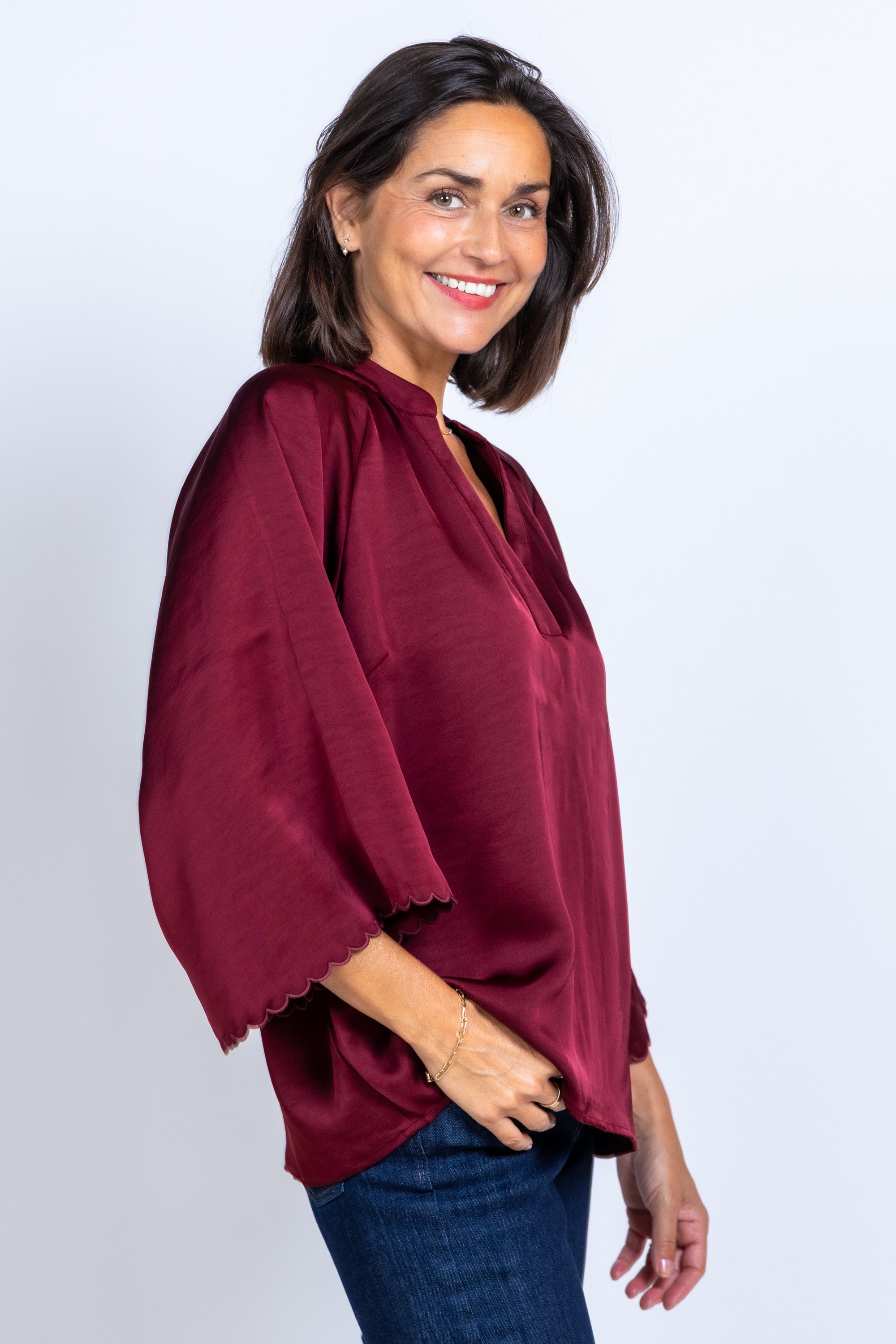 Blouse met V-hals - Donkerbordeaux