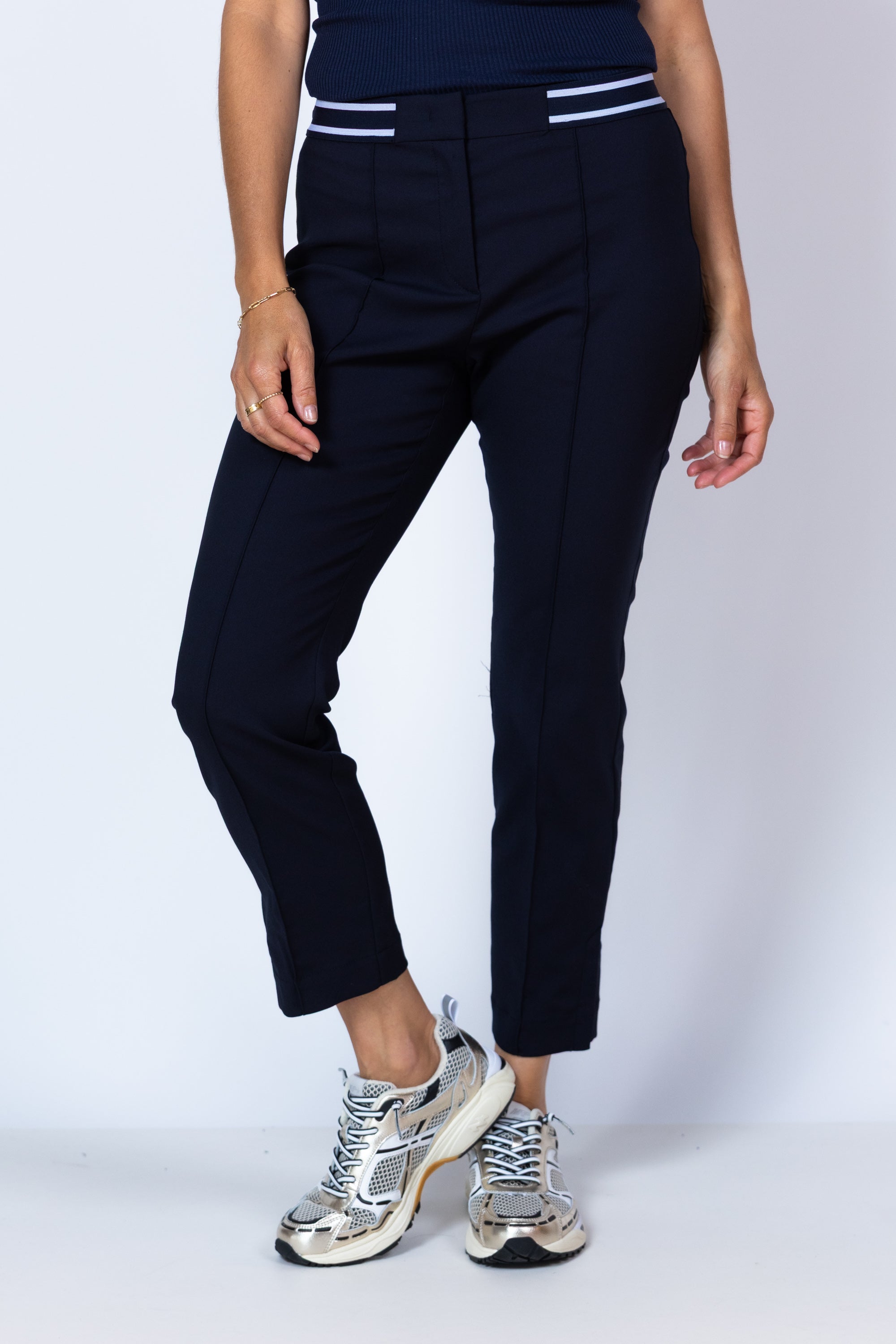 Broek met streep tailleband - Marine