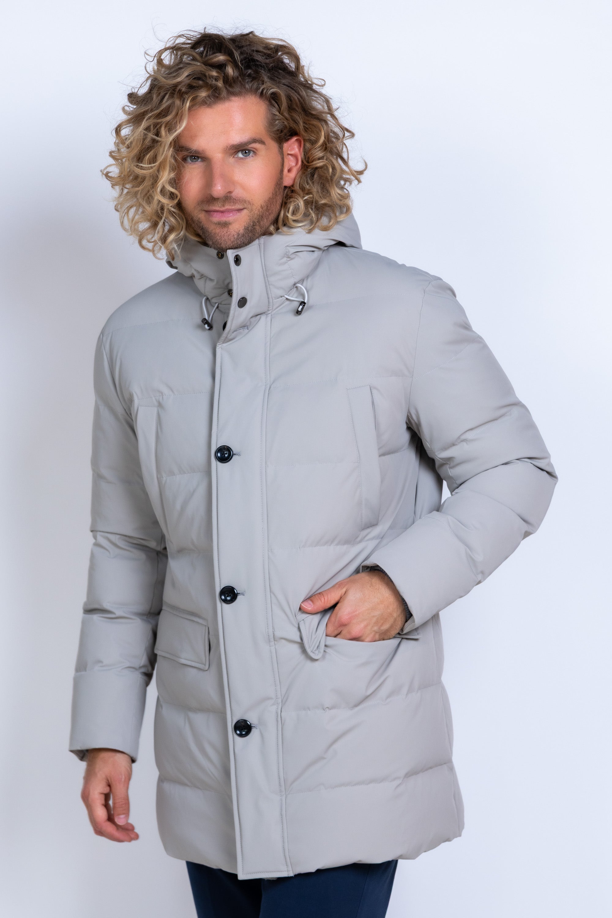 Gewatteerde jas met capuchon - Beige