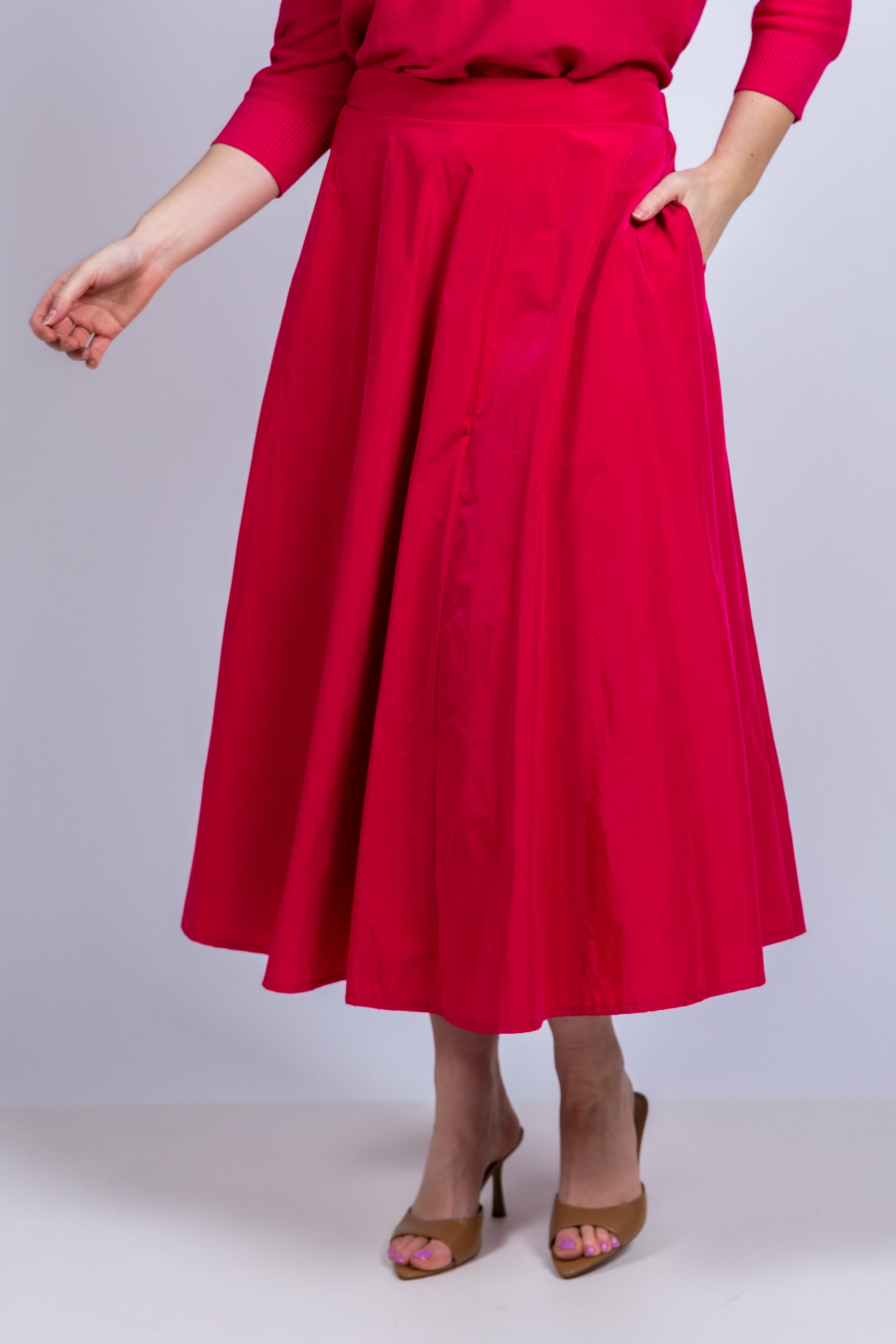 Rok met plooien - Framboos