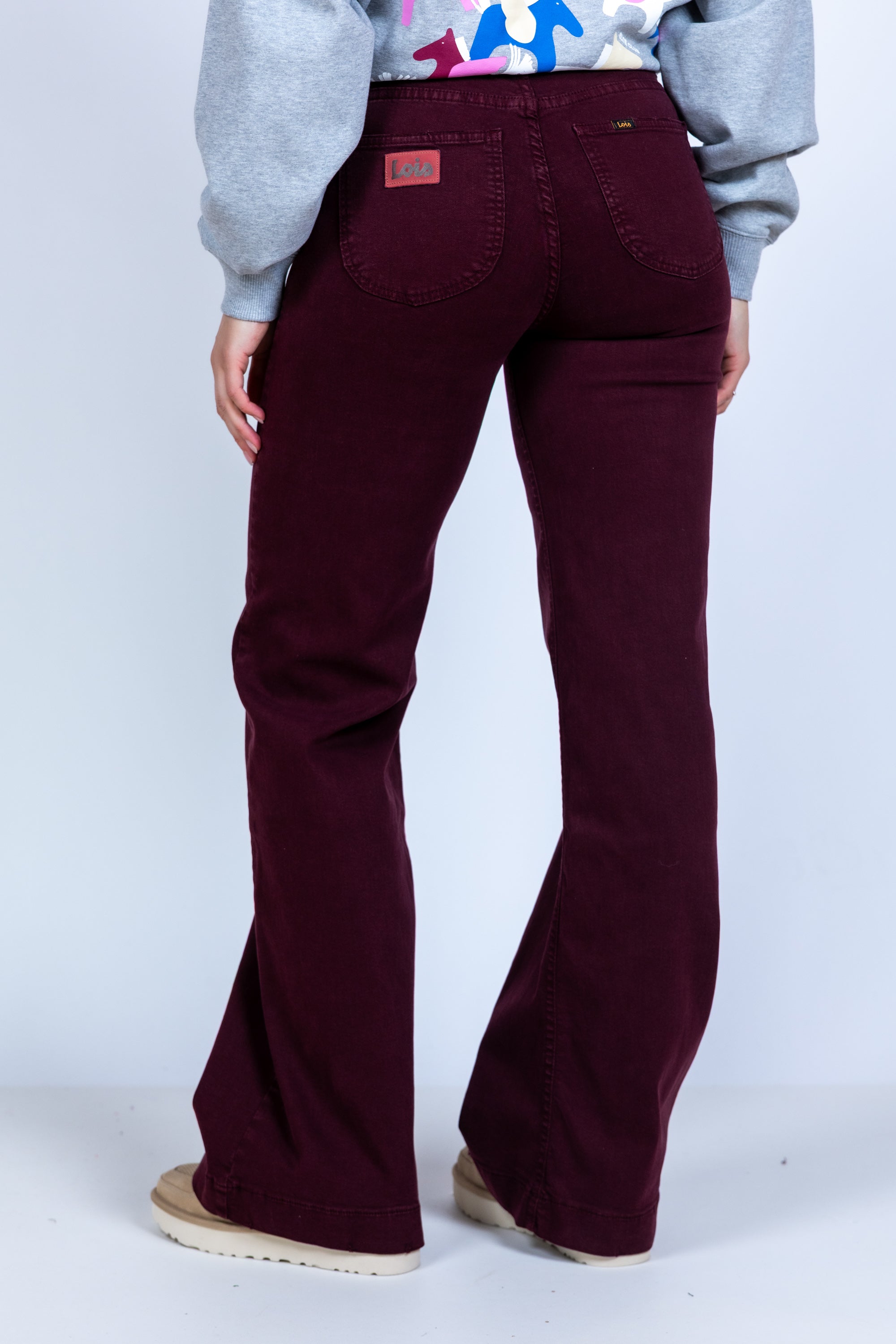Broek met uitlopende pijpen - Donkerbordeaux