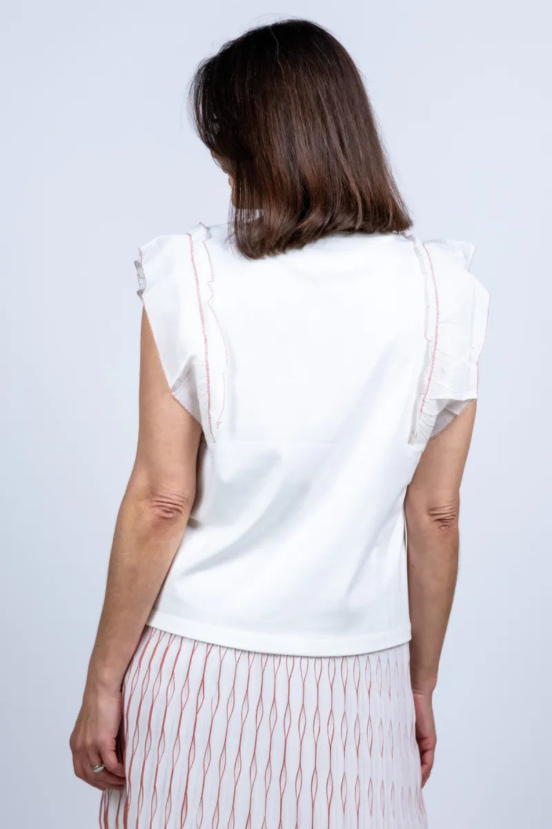 MARCCAIN COLLECTIE MARCCAIN COLLECTIE AC.48.63 J15 Top met ruches - Ecru