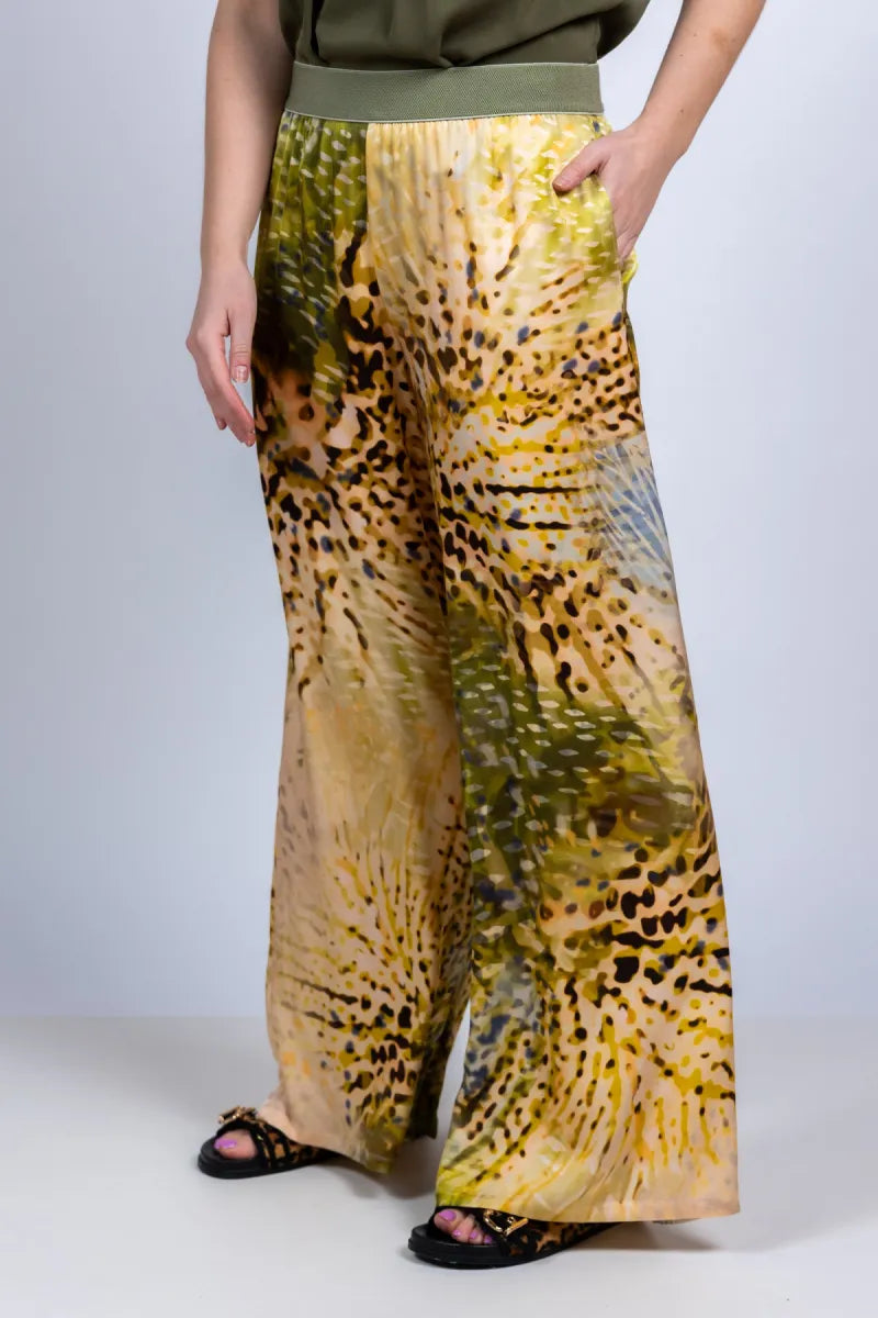 CAROLINE BISS CAROLINE BISS 1545 Wijde broek met print - Olijfgroen