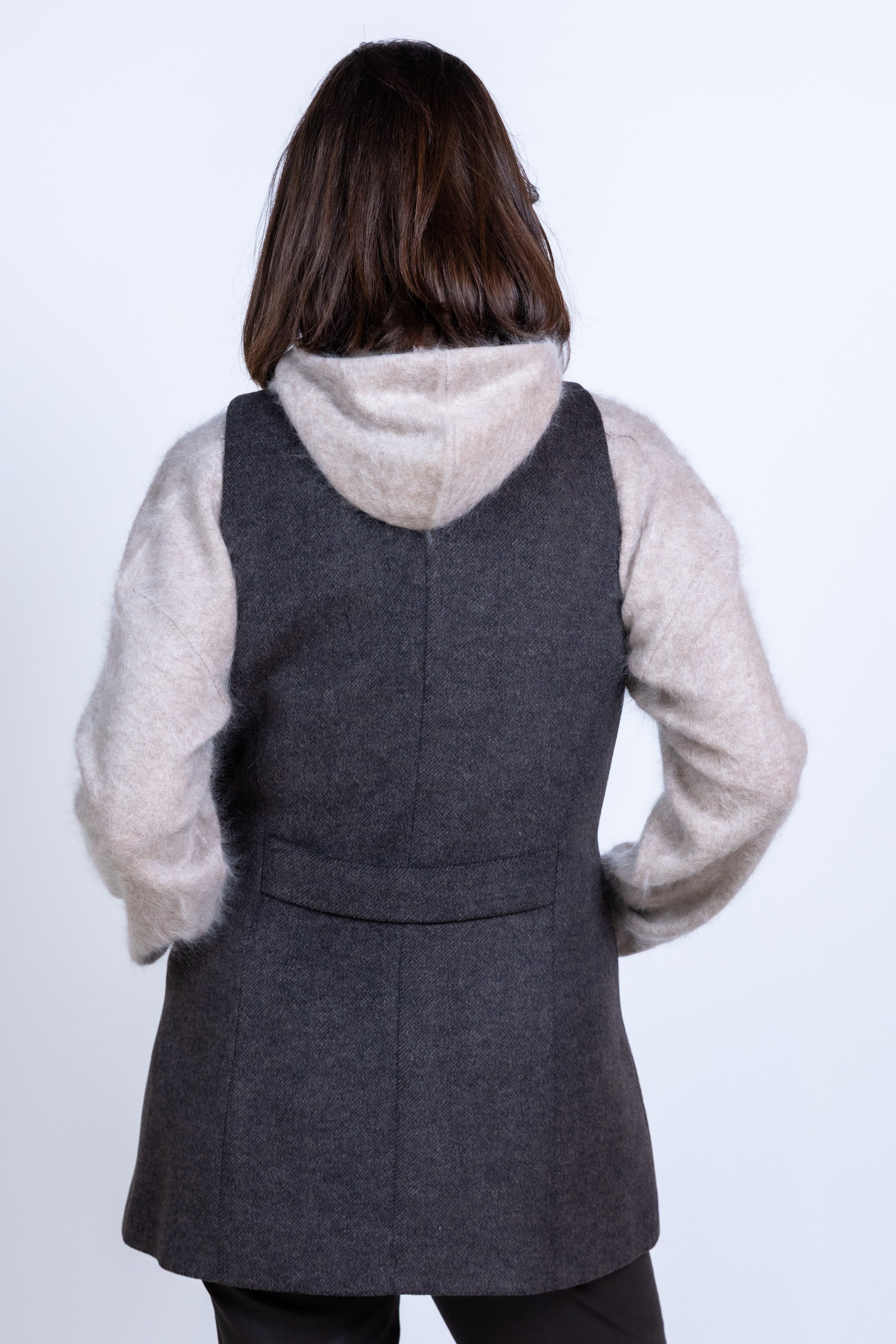 Lang gilet met knoop - Antraciet