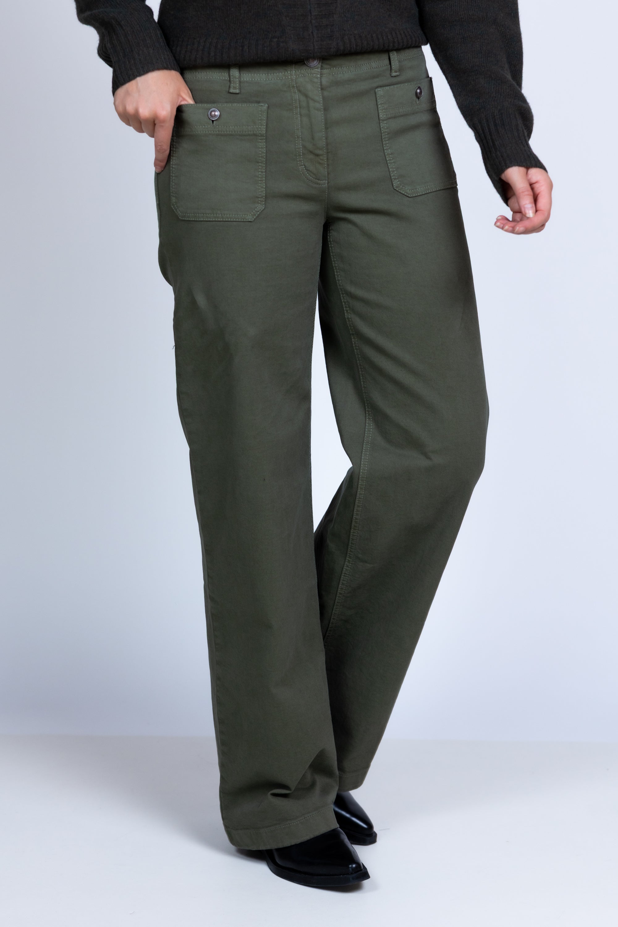 Wijde broek met zakken - Olijfgroen