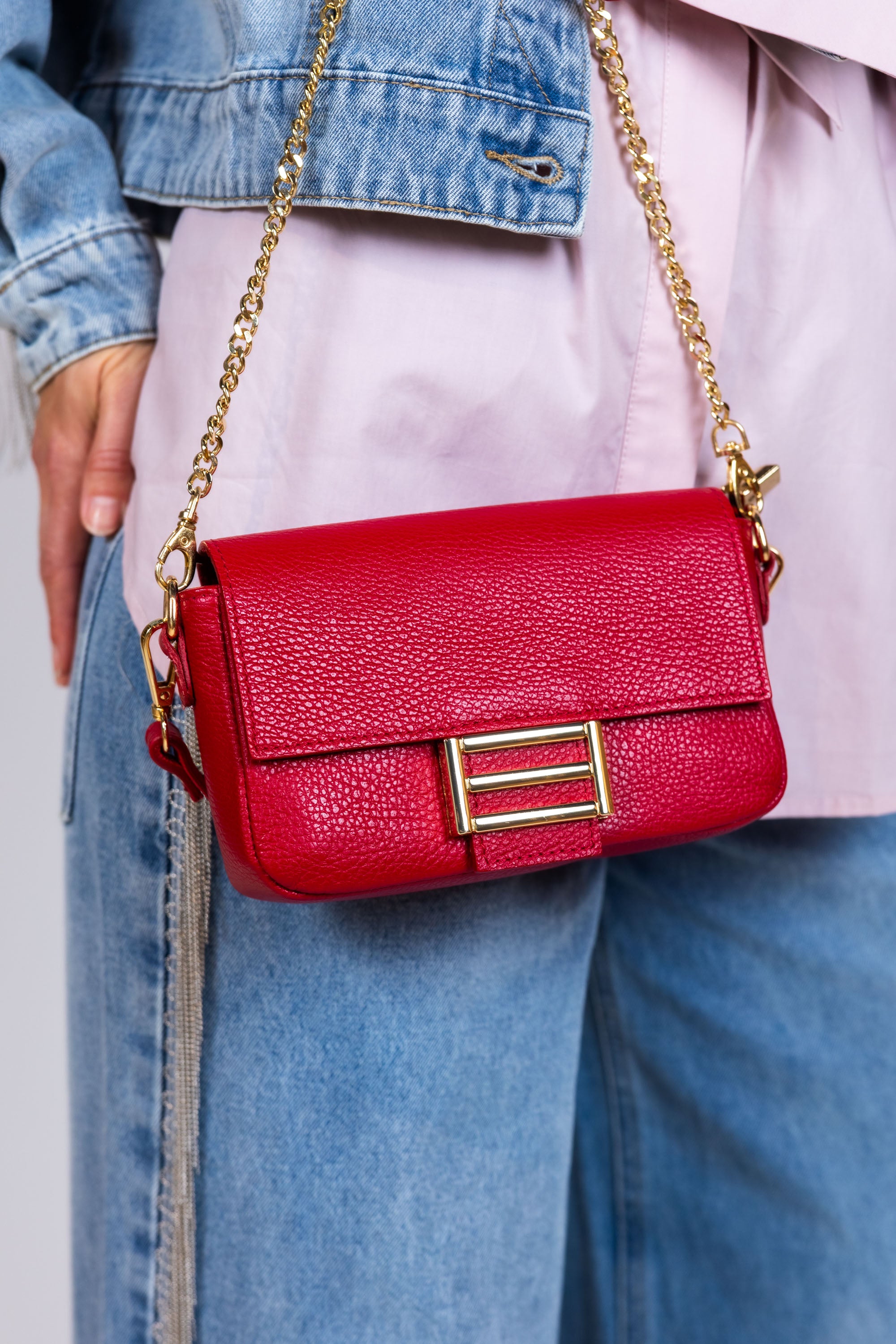 Crossbody tas met gesp - Rood