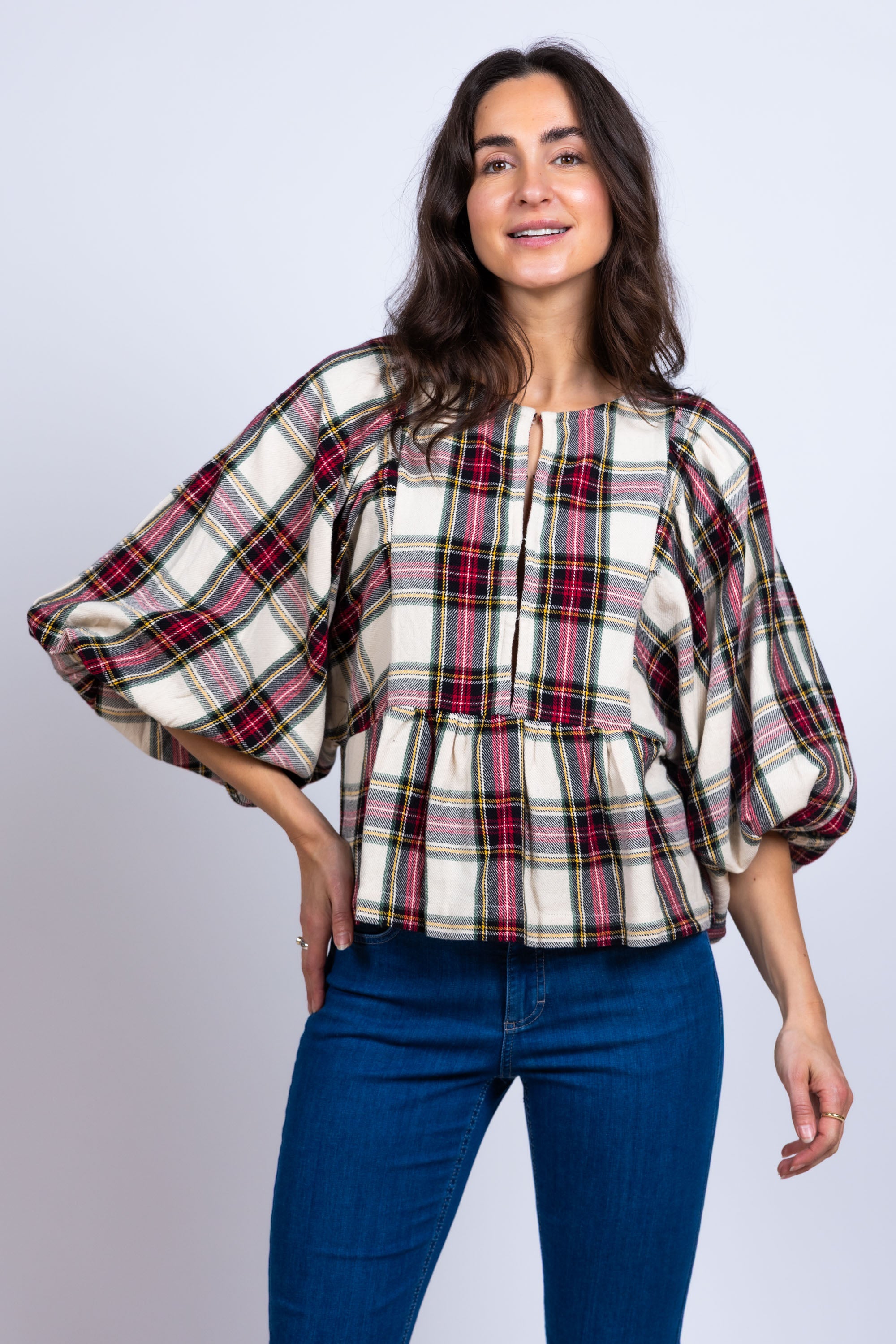 Blouse met ruiten - Ecru