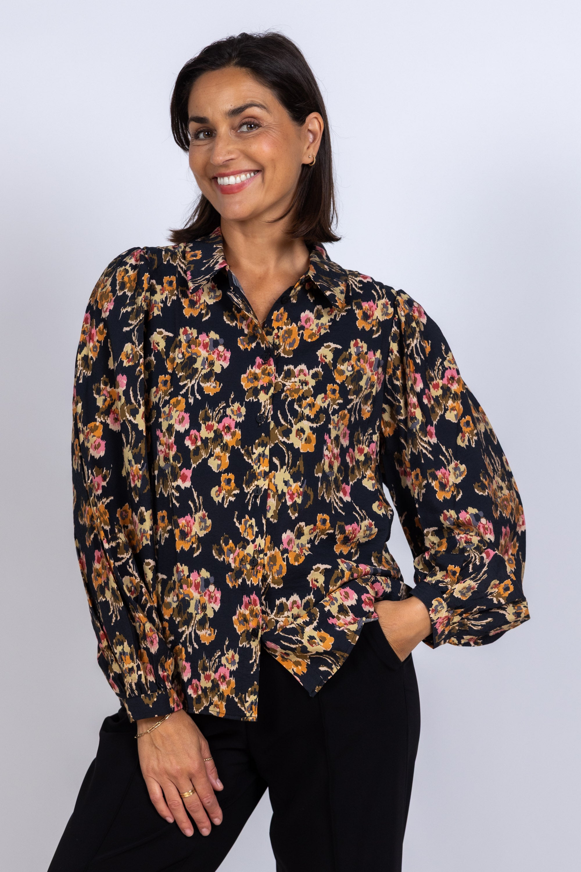 Blouse met bloemenprint - Zwart