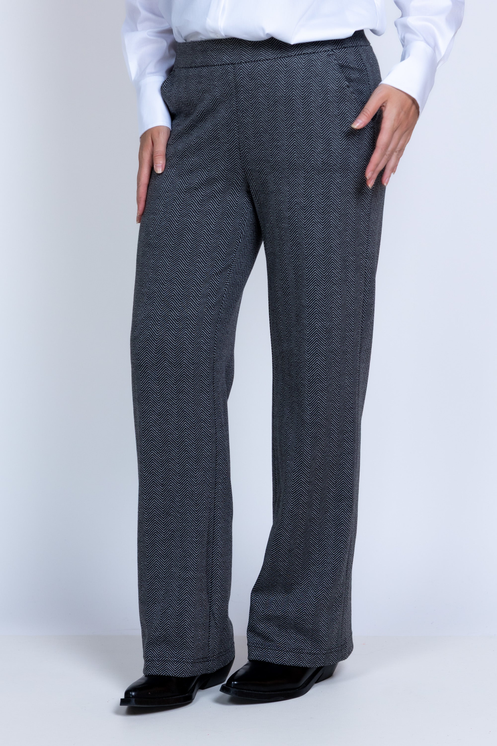 Broek met visgraatpatroon - Donkergrijs