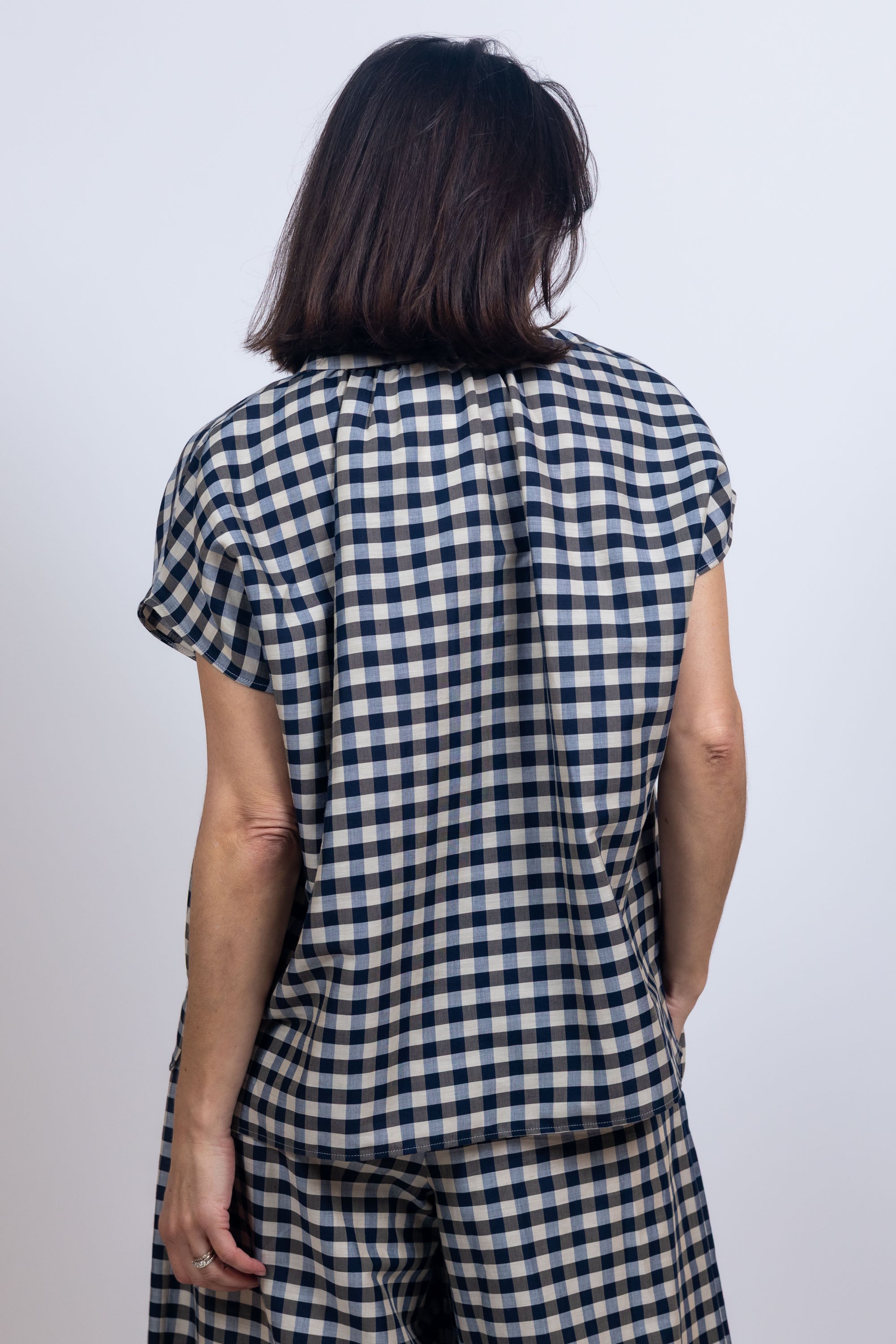 Blouse met ruitpatroon - Marine