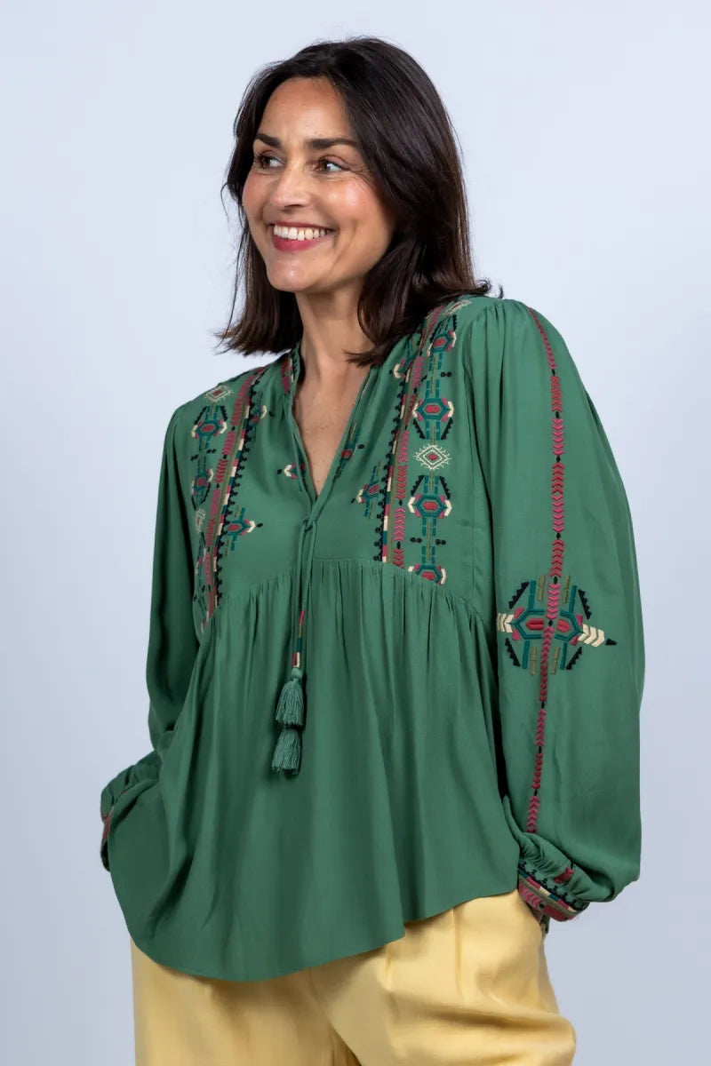 BA&SH Blouse met borduursels - Mint