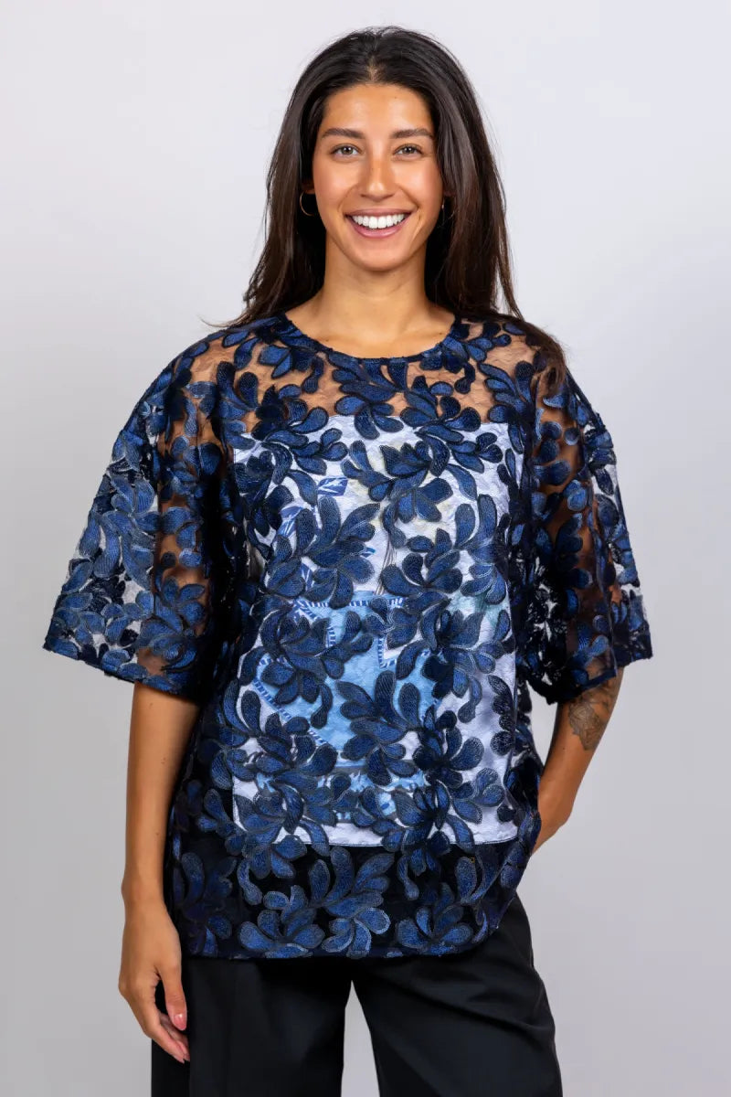 MUNTHE Top met bloemen - Marine