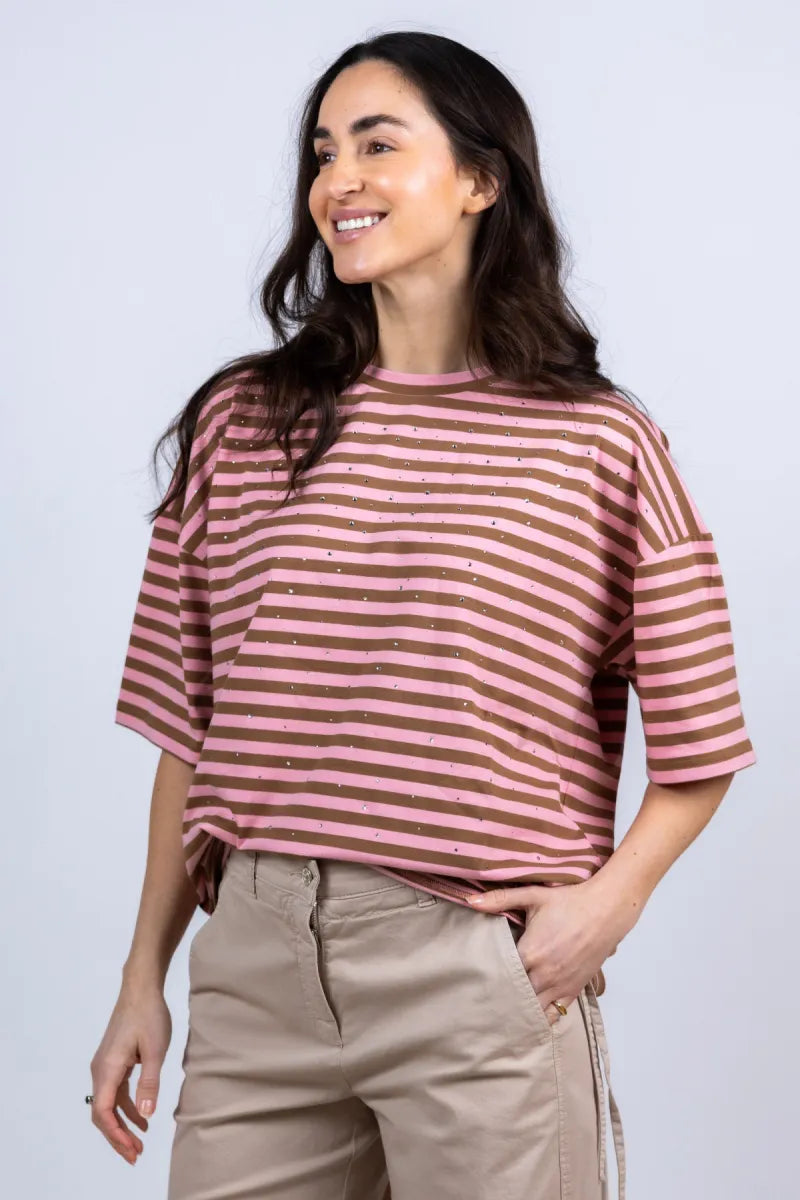 ESSENTIEL ANTWERP ESSENTIEL ANTWERP JOSTE T-shirt met strepen - Roze
