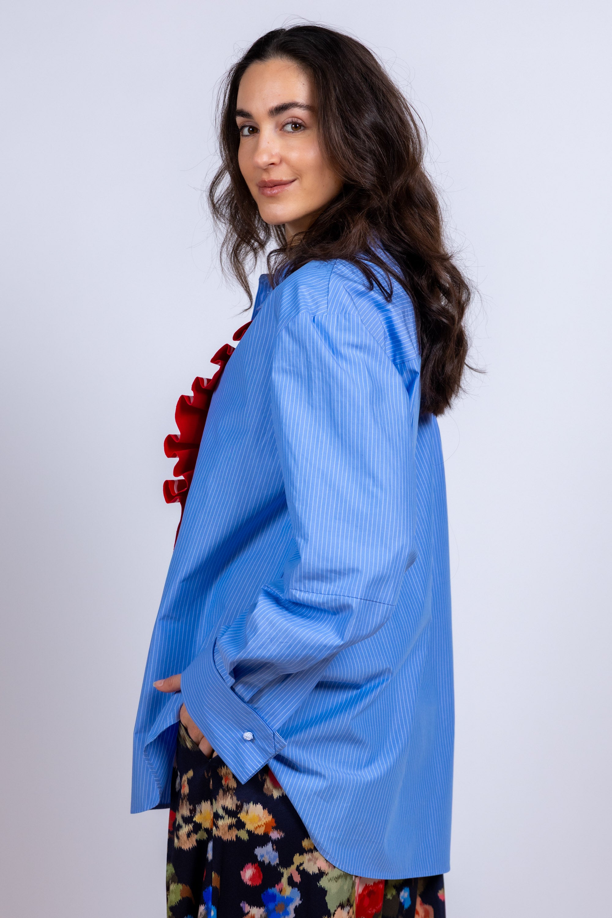 Blouse met ruches - Bleu