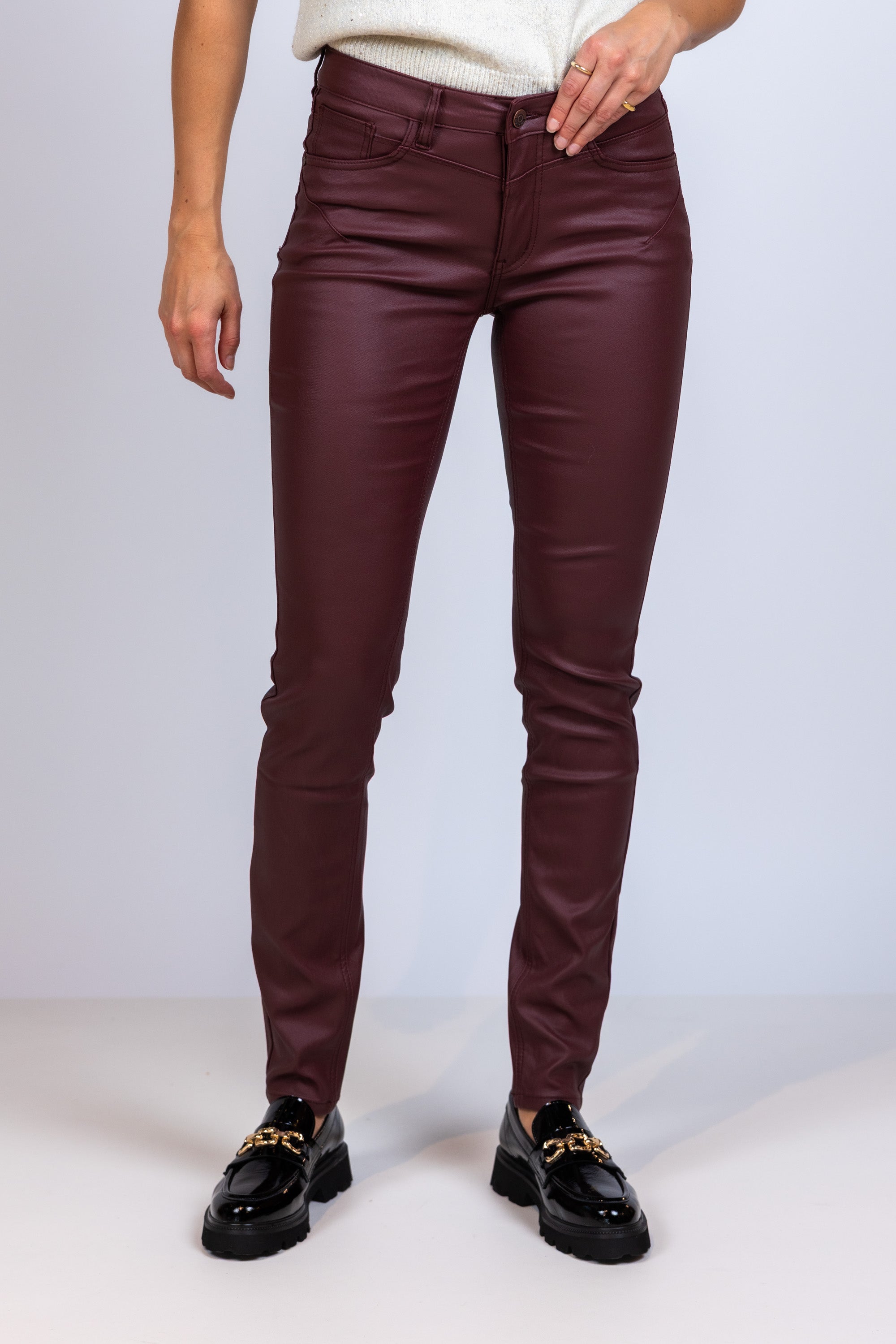 Broek met coating - Burgundy