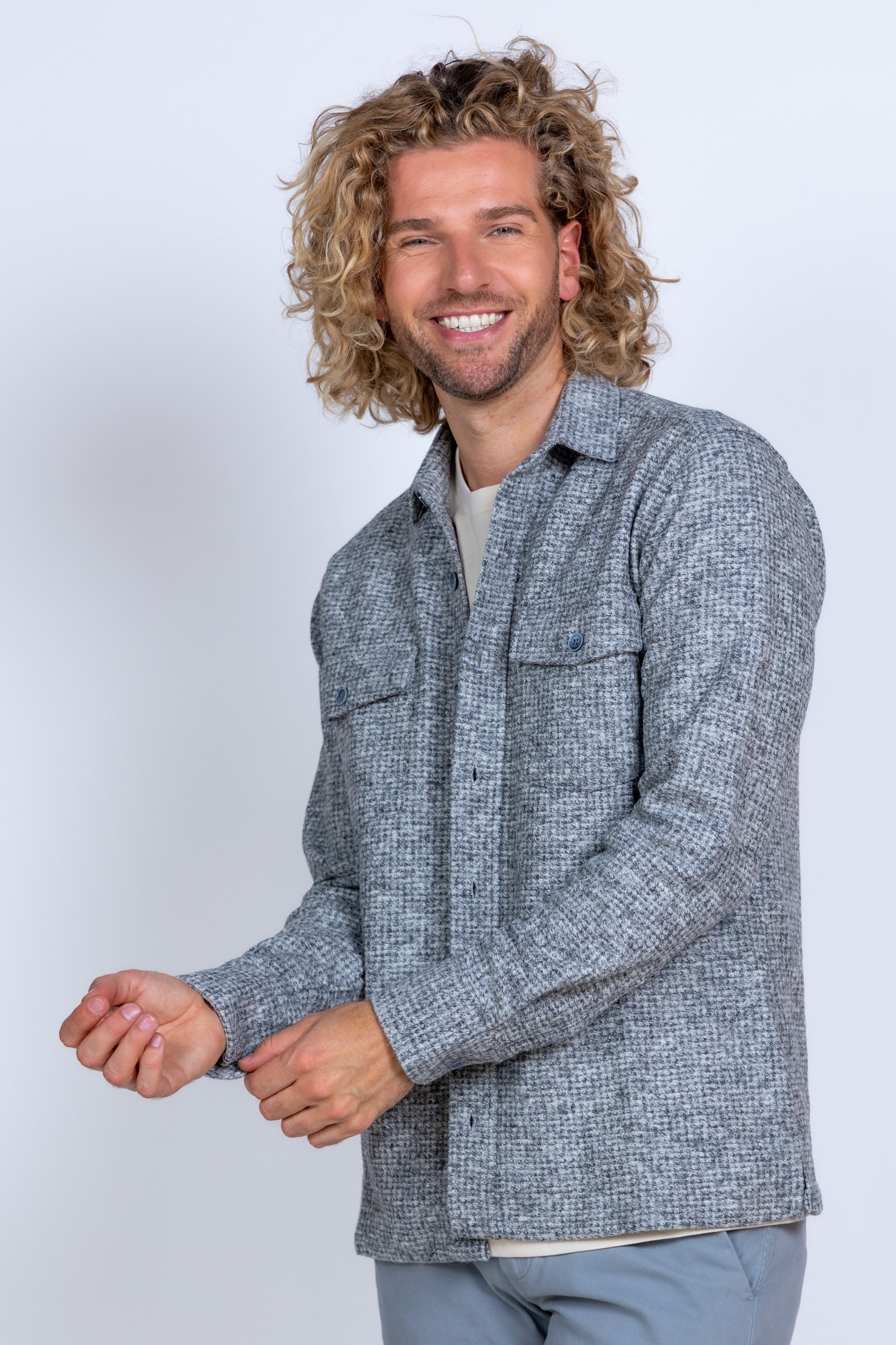 Overshirt met knopen - Lichtgrijs