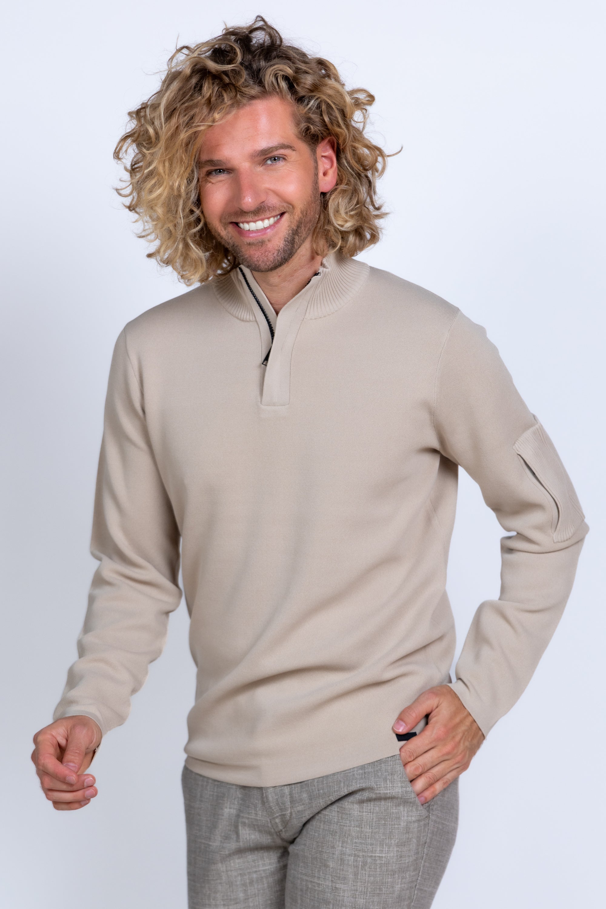 Trui met opstaande kraag - Beige