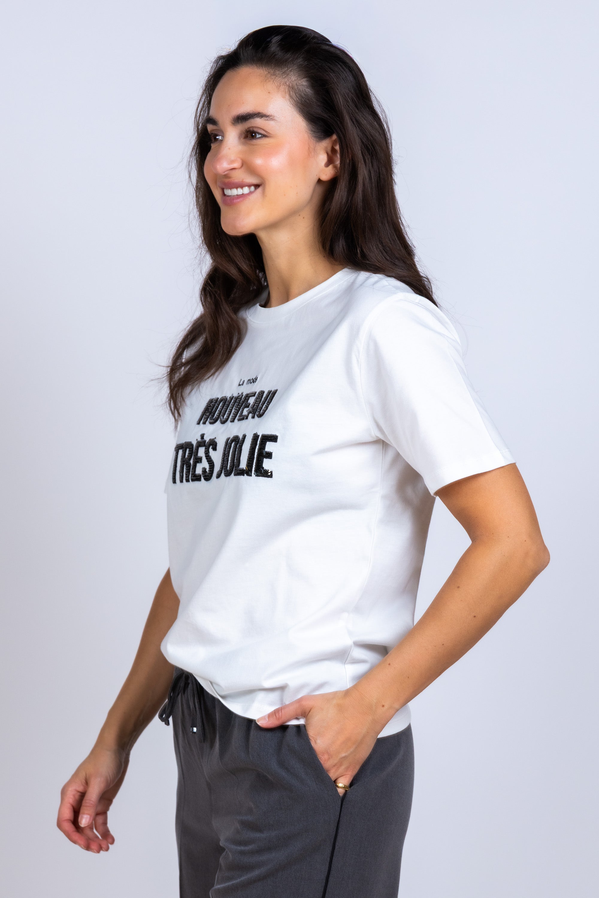 T-shirt met tekst - Ecru