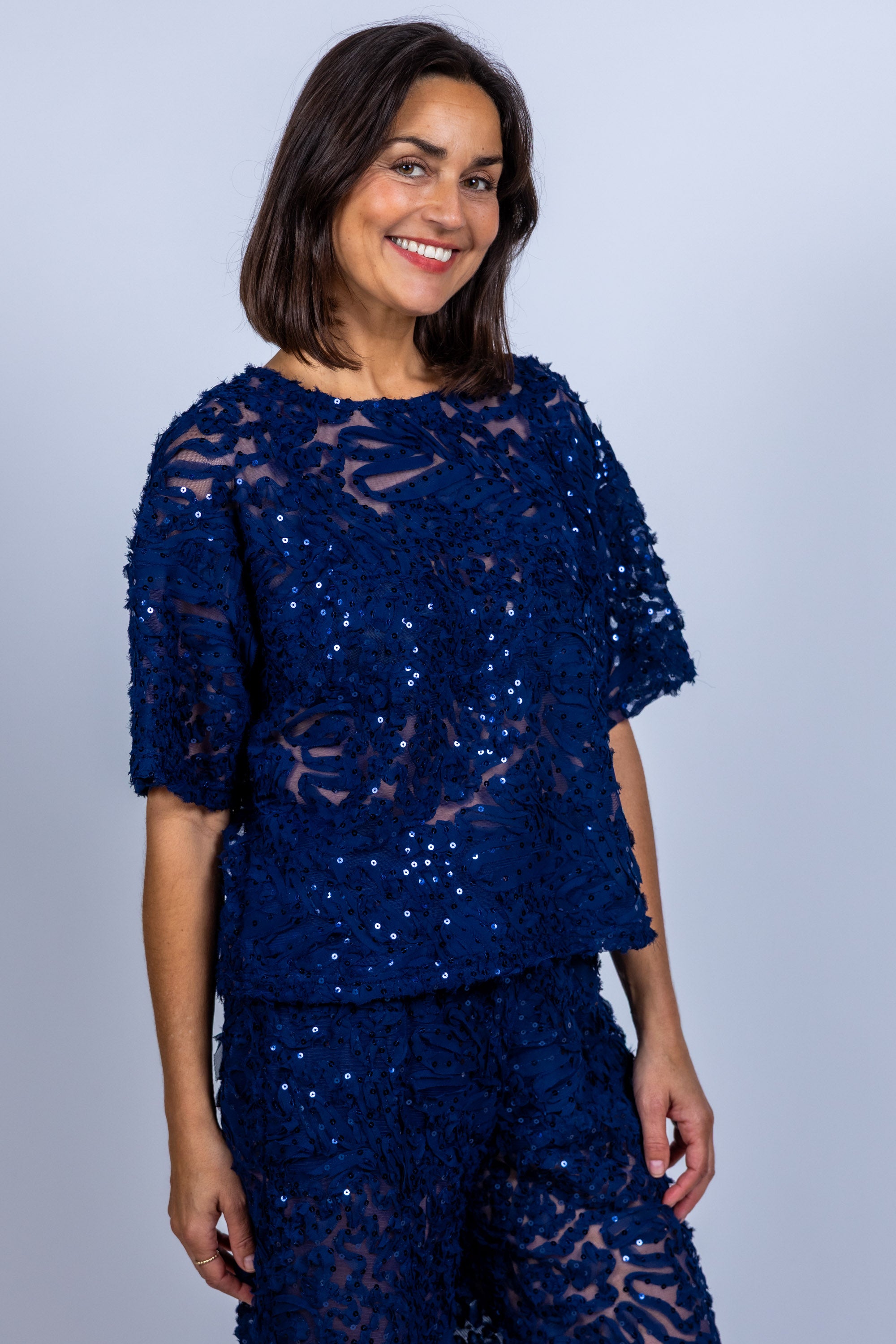 Top met pailletten - Marine