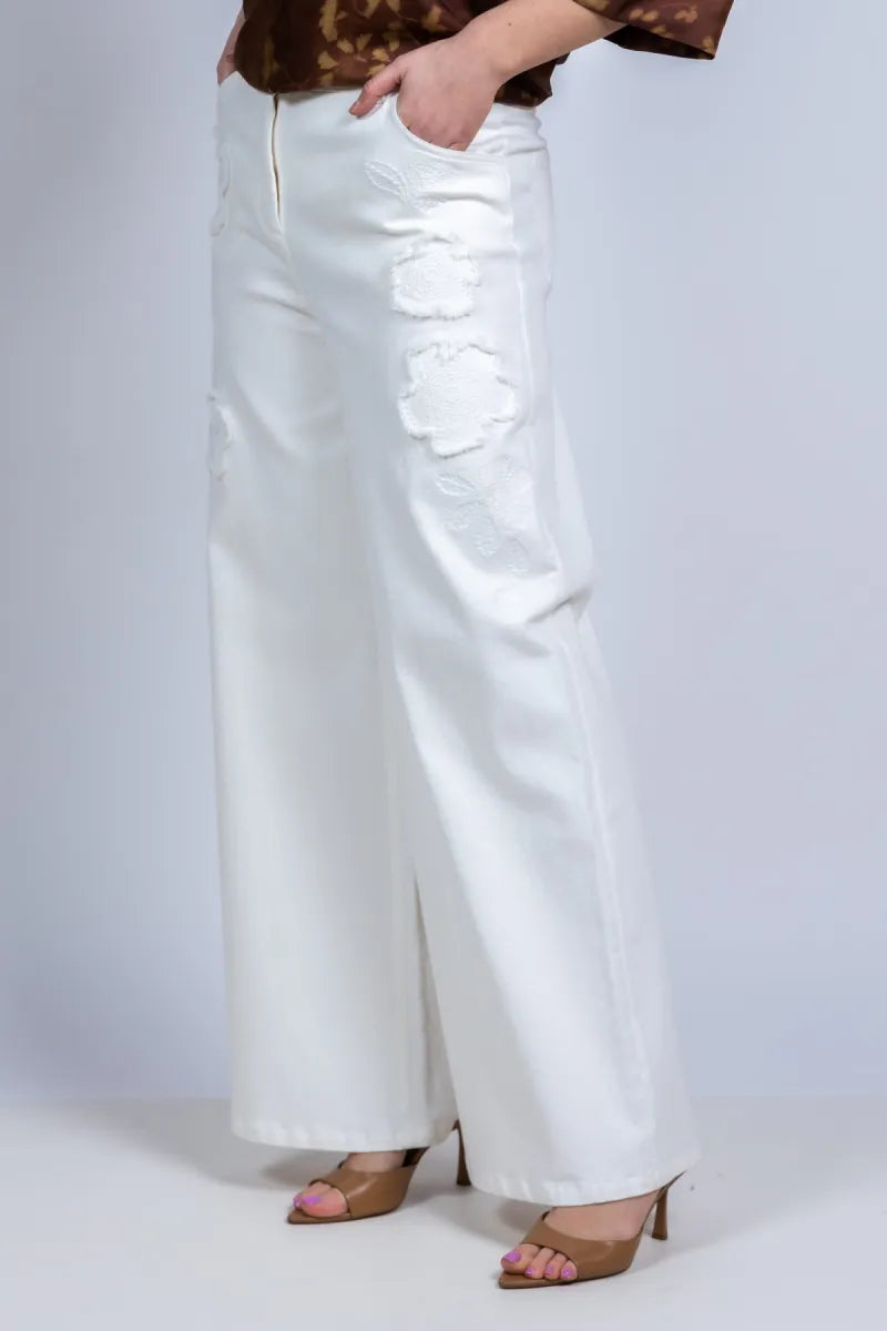 CAROLINE BISS CAROLINE BISS 1575 CAROLINE BISS 1575 Wijde broek met bloemen - Ecru