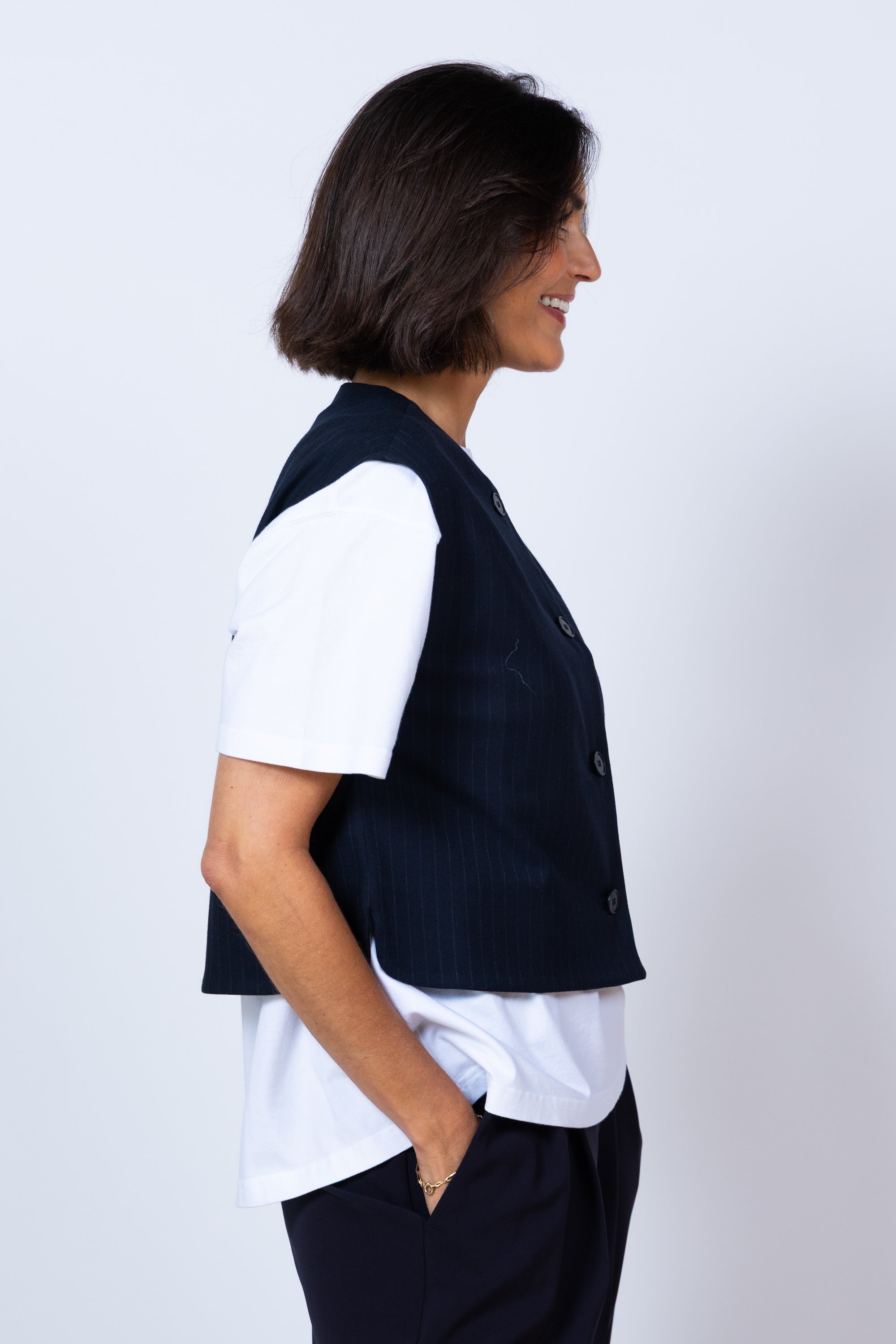 Gilet met knopen - Marine
