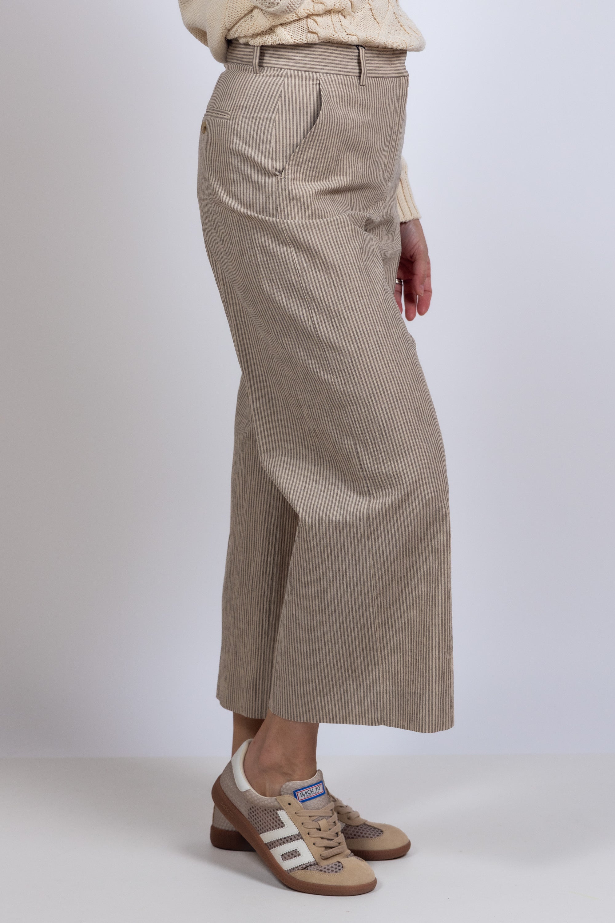 Wijde broek met strepen - Zand