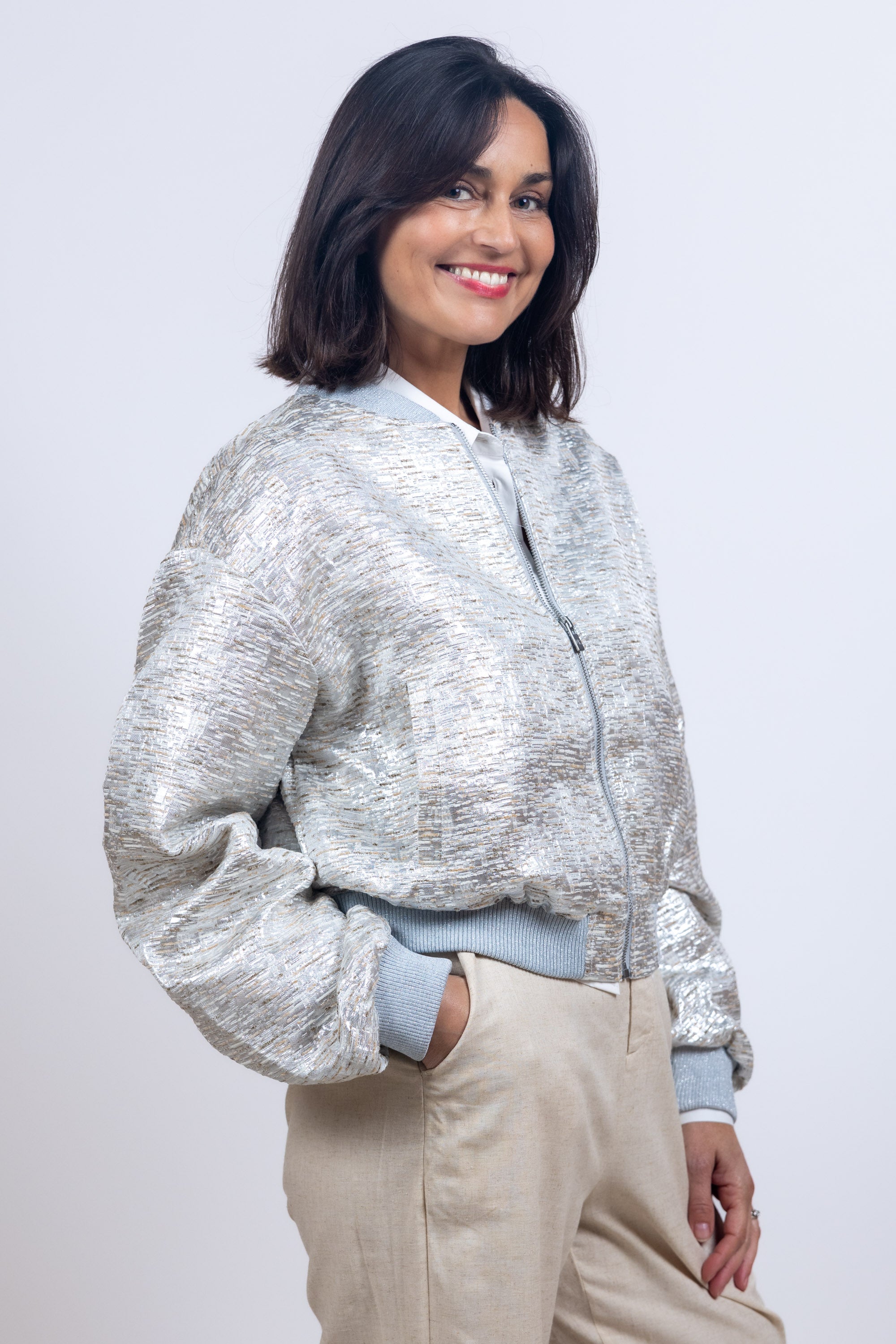 Bomberjack met structuur - Zilver