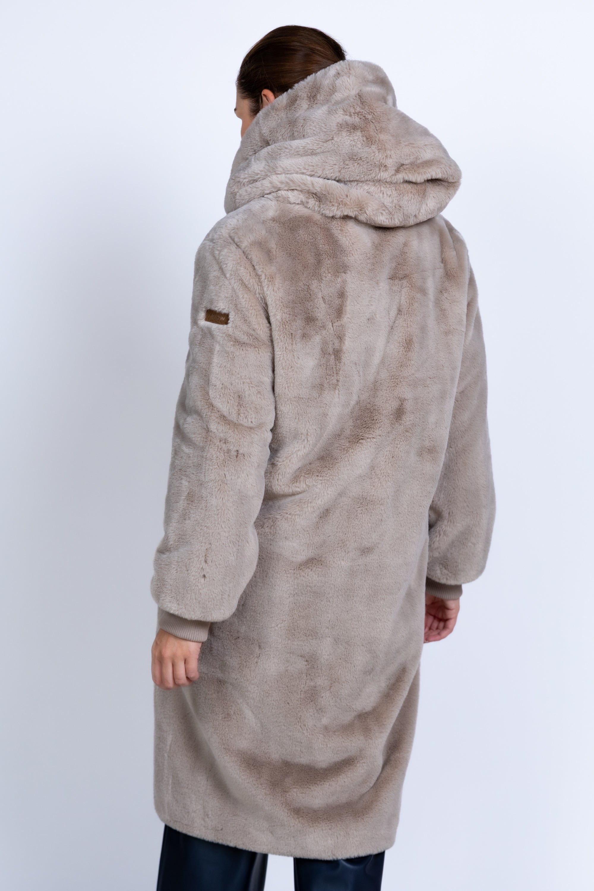 Wollen jas met capuchon - Licht taupe